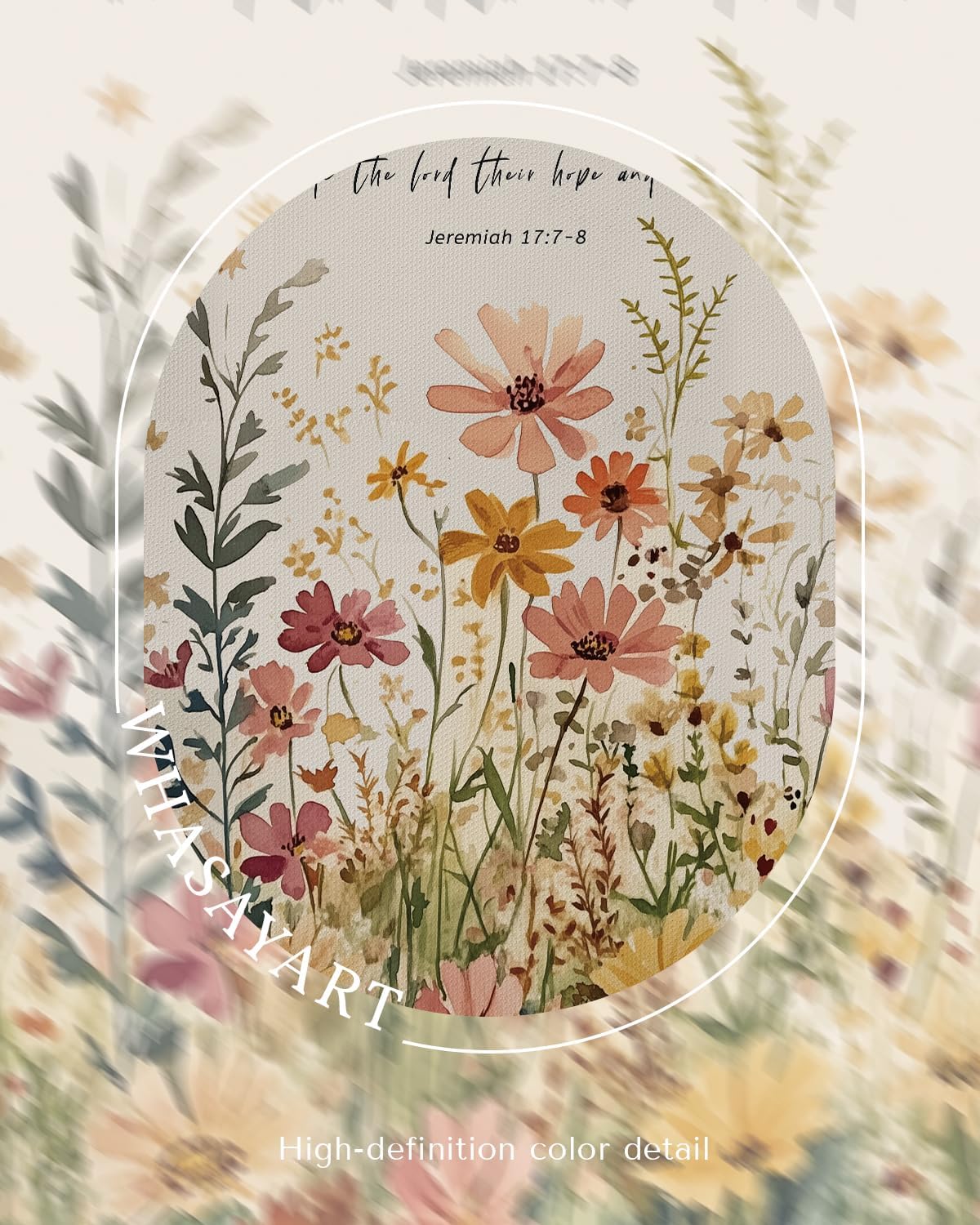 Vintage Inspirational Bible Quote Wildflowers Wall Art, Jeremiah 17:7-8 Christian Scripture Framed Canvas Print 12x16, Rustic Watercolor Floral Design Religious Decor for Bedroom Farmhouse