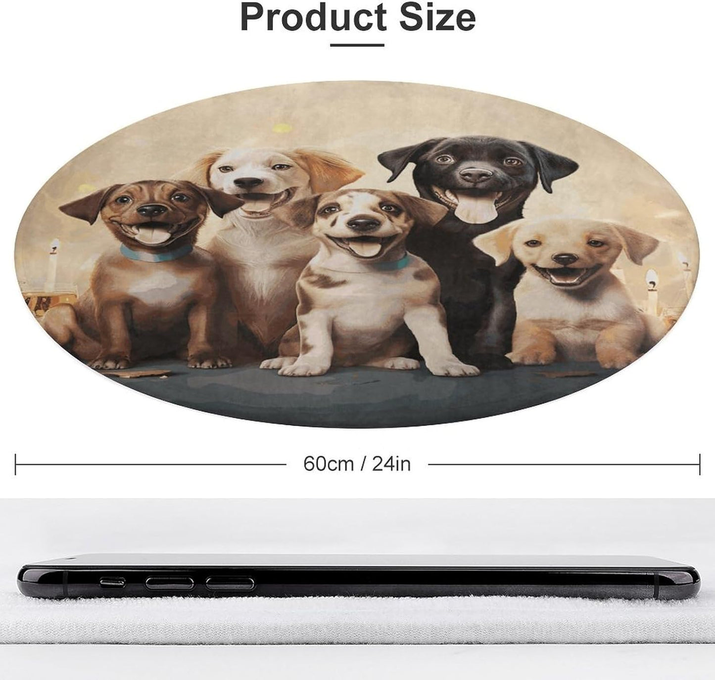 Dogs Happy Party Circle Rug Retro Luxury Coral Velvet Floor Mat Non Slip Soft Indoor Floor Carpet Comfy Thickened Area Rugs Modern Aesthetic Minimalist Carpets for Home Decor
