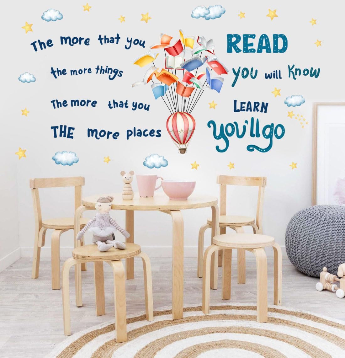 Reading Book Wall Decal,The More That You Read The More Things You Will Know Inspirational Quote Vinyl Wall Stickers, Removable Educational Reading Artwork for Classroom Office Library Decor