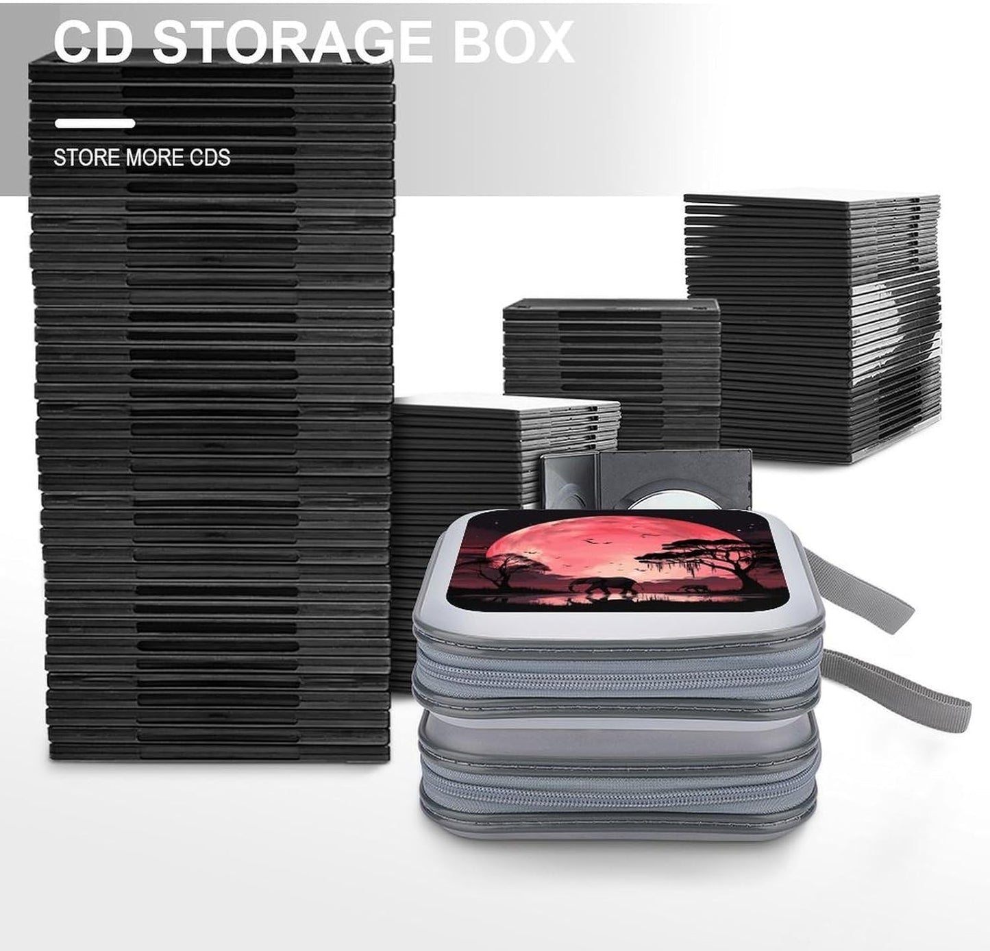 Pink Moon Elephant CD Case 40 Capacity Case Zipper CD Collection Bag with Handles Cover DVD Storage Hard Plastic DVD Disc Cases Storage Binder for Car Home Office Travel