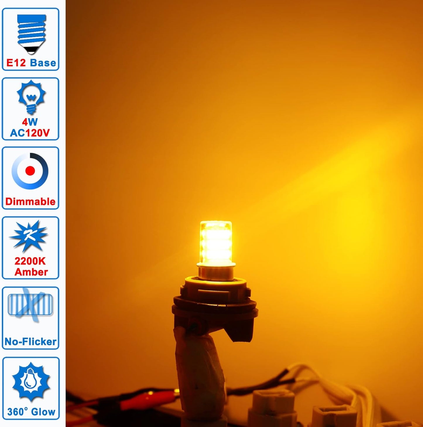 Himalayan Salt Lamp Rock Bulb Dimmable E12 led Sleep Night Light Bulb 2200K Amber Warm, Kx-2000 40W Candelabra T6 C7 4W e12 led Candle Bulbs 450lm for Therapy Mood Soothing Bedroom Nursery,6Pack