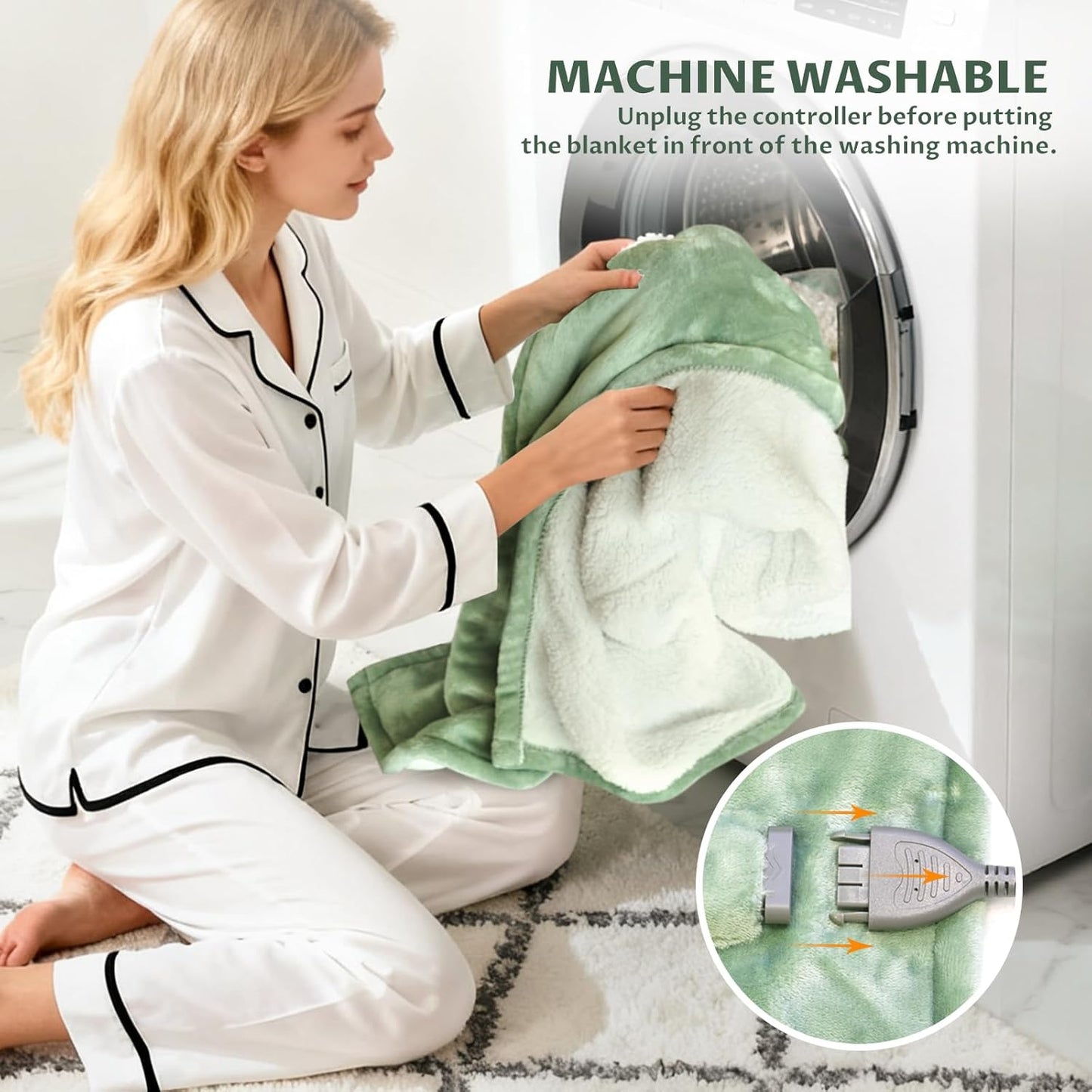 Reaks Heated Blanket Throw, 50×60 Inches, Fast Heating Blanket 10 Heat & 9 Timer Settings, Electric Blanket Soft Flannel Sherpa, Automatic Power Off Function, ETL & FCC, Machine Washable, Green