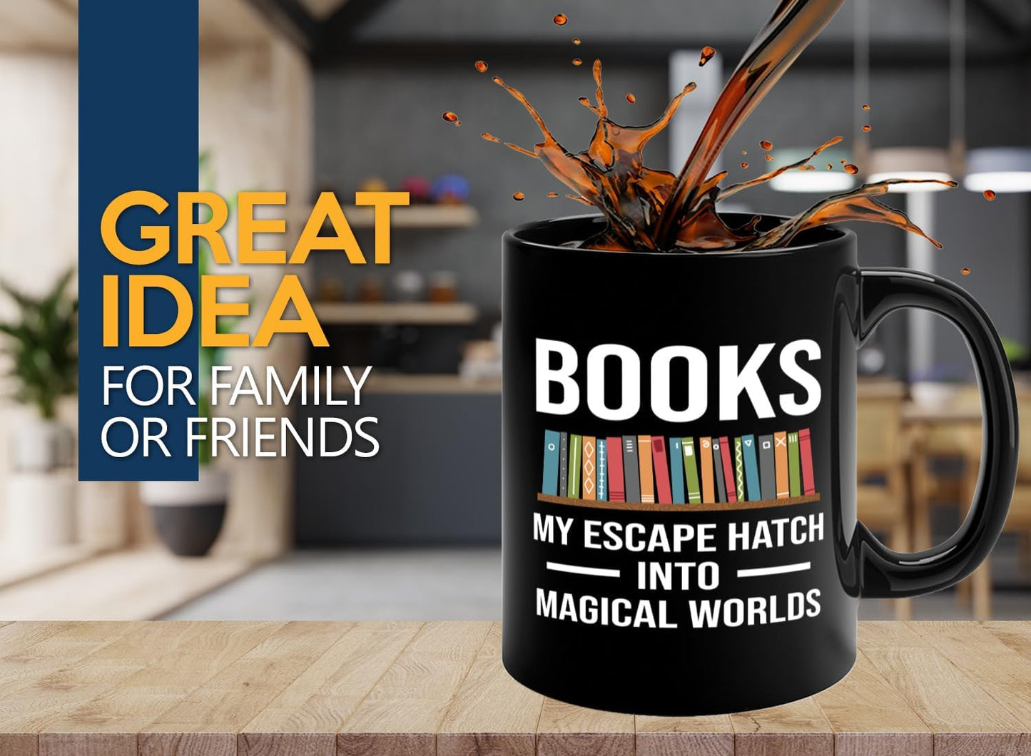Book Lover Coffee Mug 11oz Black -Escape Hatch - Writer Editor Bookish Librarian Bibliophile Bookish Grammar Philosophers