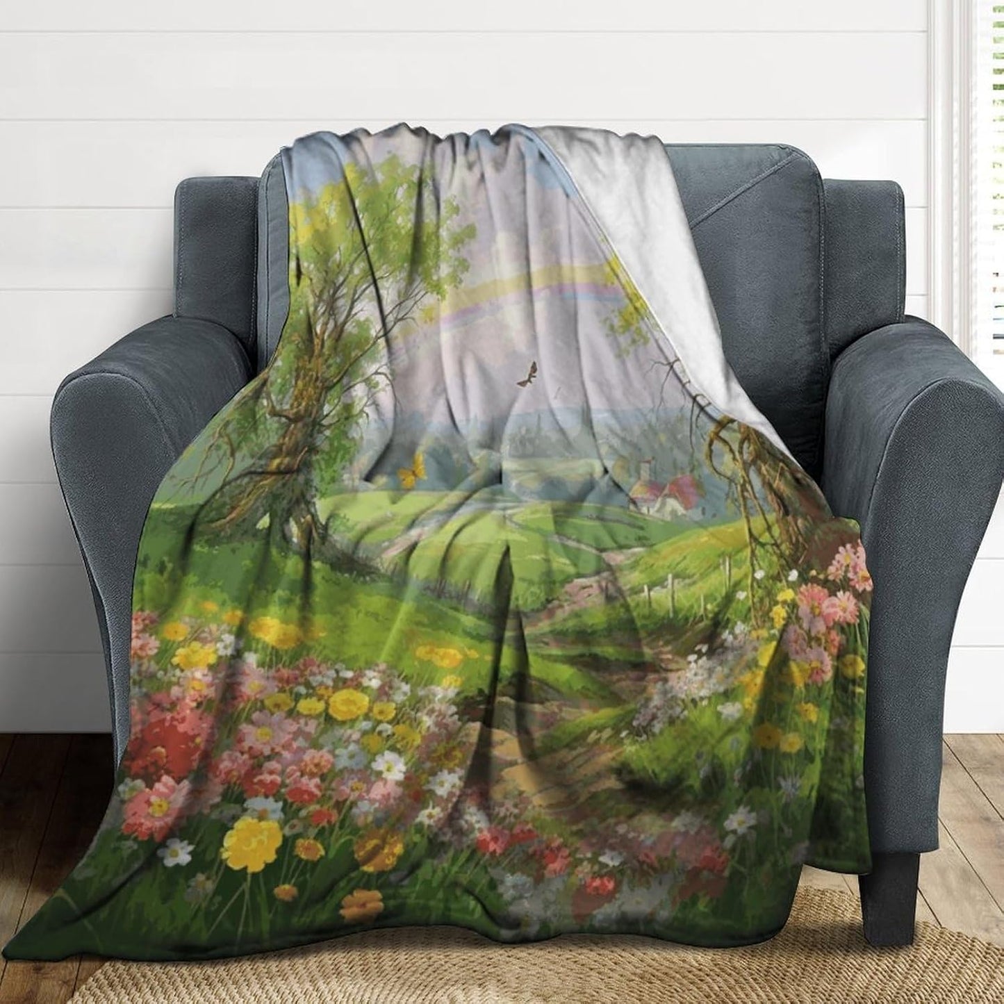Spring Landscape Blanket Super Soft Lightweight Throw Blanket Cute Cozy Warm Bed Blanket Decorative Fuzzy Blanket All-Season Home Decor Gift for Sofa Couch Living Room 40"*50" （100 * 130cm）