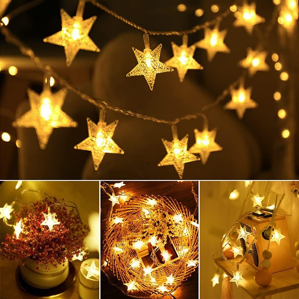 Star String Lights 10Ft 20 LED Fairy Lights Battery Operated Waterproof Indoor Outdoor Twinkle Christmas Lights for Bedroom Party Wedding Xmas Tree Decoration (Warm White)