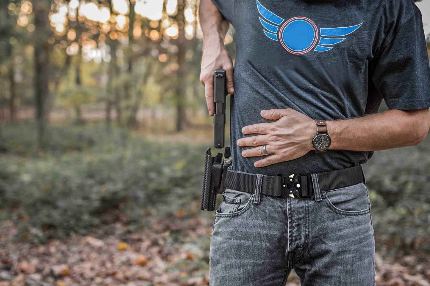 3-Pack Military Style Tactical Belts for Men, Quick-Release Metal Buckle with Molle Key Ring Holder