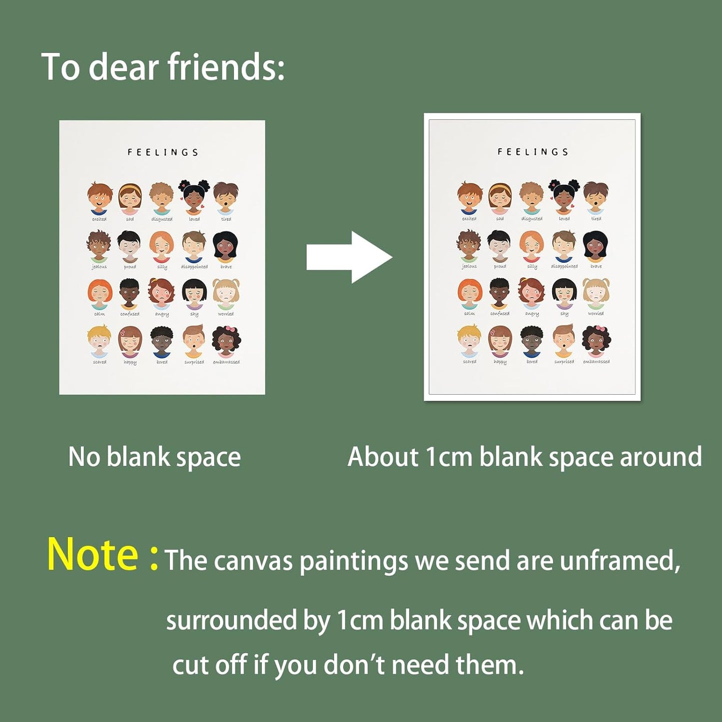 uoyien Feelings Chart And Emotions Poster For kids Mental Health Awareness Canvas Wall Art Special Emotions Faces Calm Corner Prints Classroom Social Worker Office Decor 12x16in Unframed