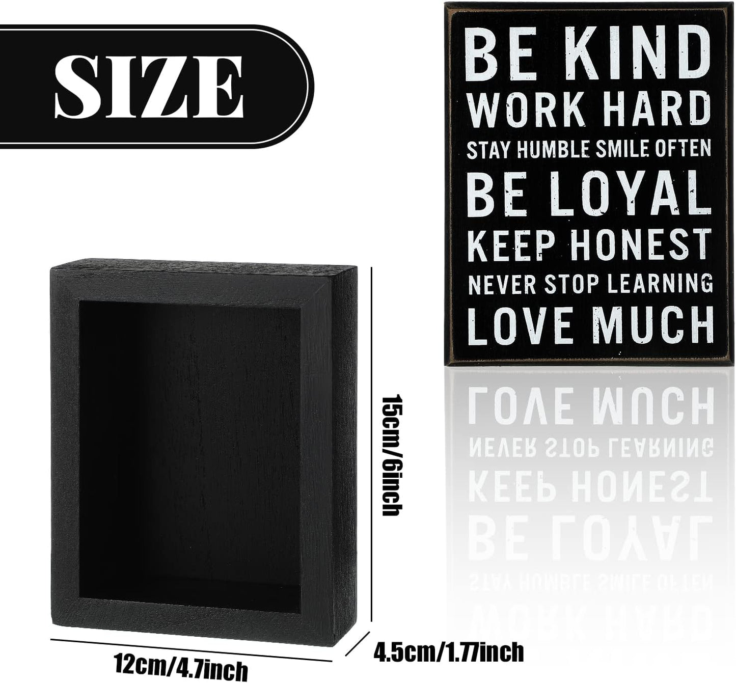 Be Kind Wooden Box Signs with Positive Quotes Sayings Inspirational Desk Decor Family Motivational Signs with Quotes for Farmhouse Office Employee Boss Desk Plaque 4.7 x 6 Inch(Black)