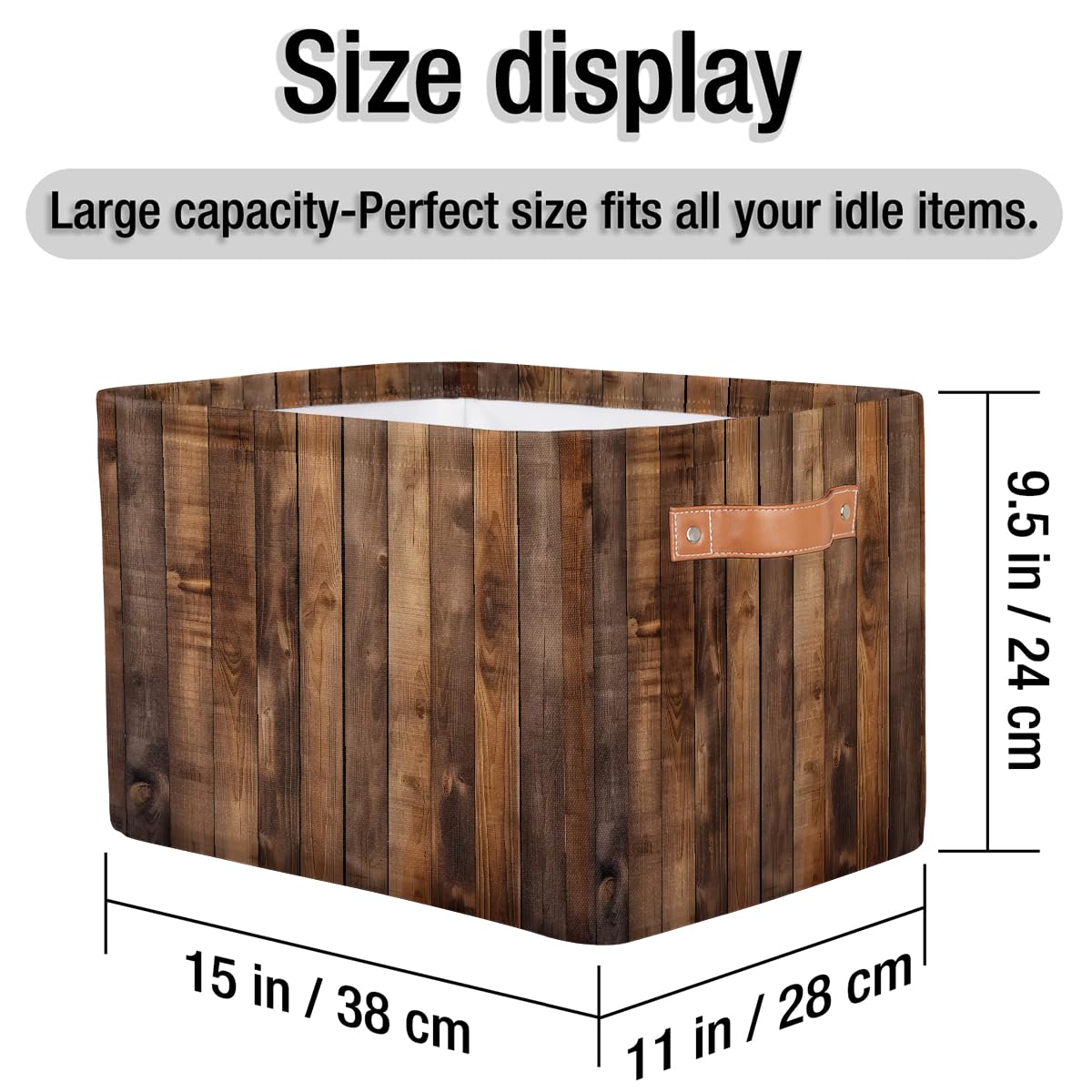 Rustic Wooden Board Storage Baskets for Organizing, Fabric Collapsible Storage Bins Box Retro Decorative Toy Organizer Baskets for Closet Shelves Gift Basket 1 Pc