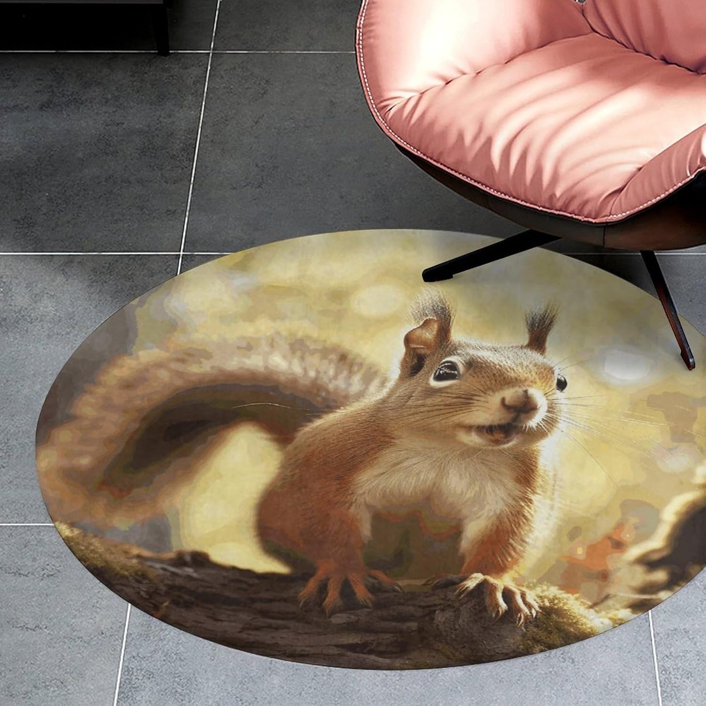 Funny Squirrel Circle Rug Retro Luxury Coral Velvet Floor Mat Non Slip Soft Indoor Floor Carpet Comfy Thickened Area Rugs Modern Aesthetic Minimalist Carpets for Home Decor