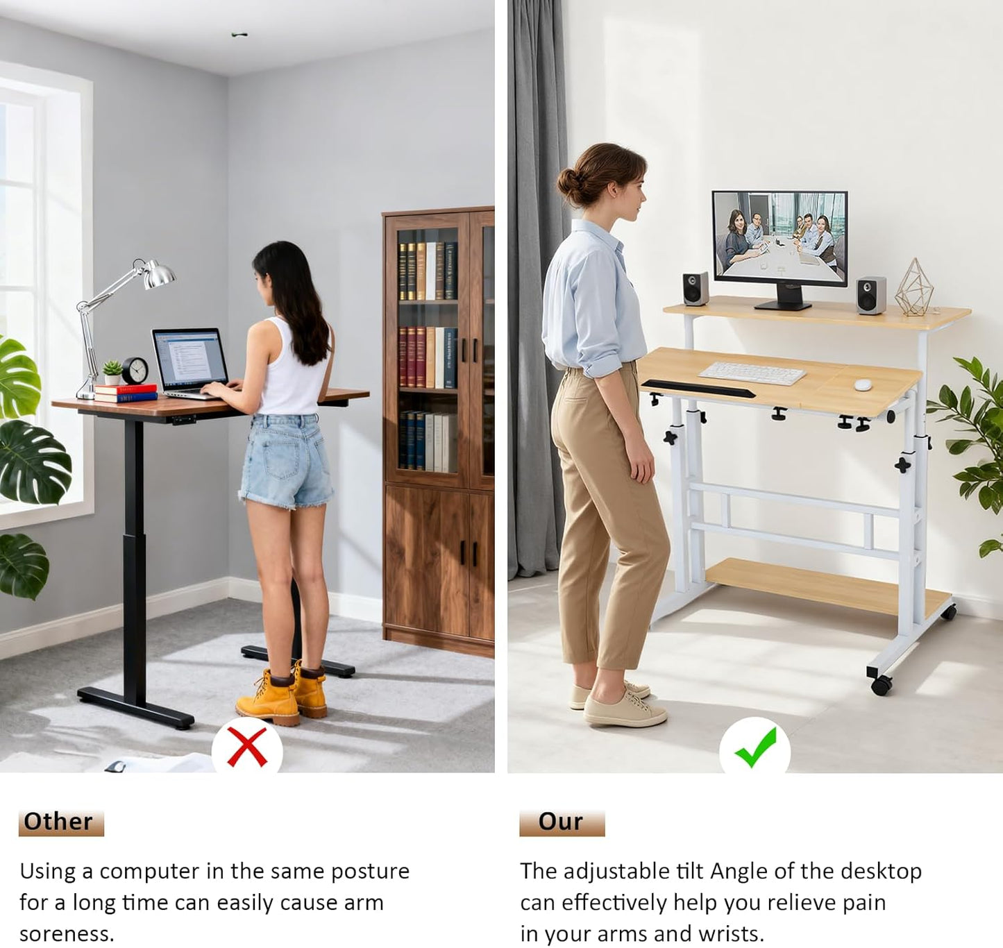 FAHKNS Small Standing Desk, Adjustable Height Portable Standing Desk with Wheels, Mobile Stand Up Desk for Home Reading Desk and Office Work