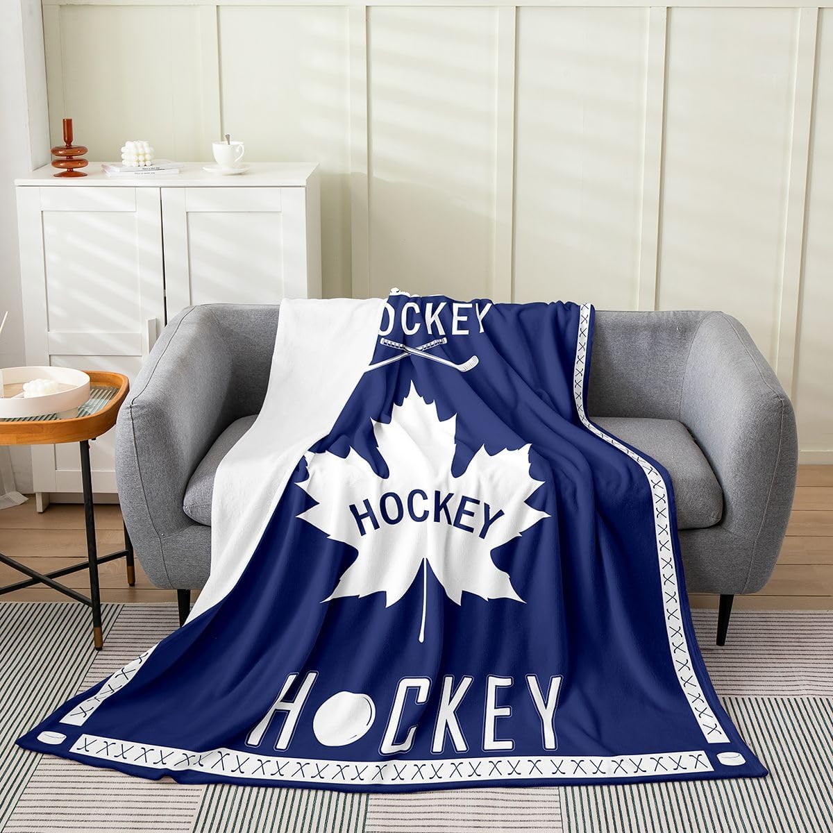 Feelyou Ice Hockey Fleece Throw Blanket Ice Hockey City Flannel Blanket Plush Fuzzy Throw 50"x60" Gifts for Men Women Boy Lacrosse for Bed Couch Chair Living Room Winter Sports Modern Fashion