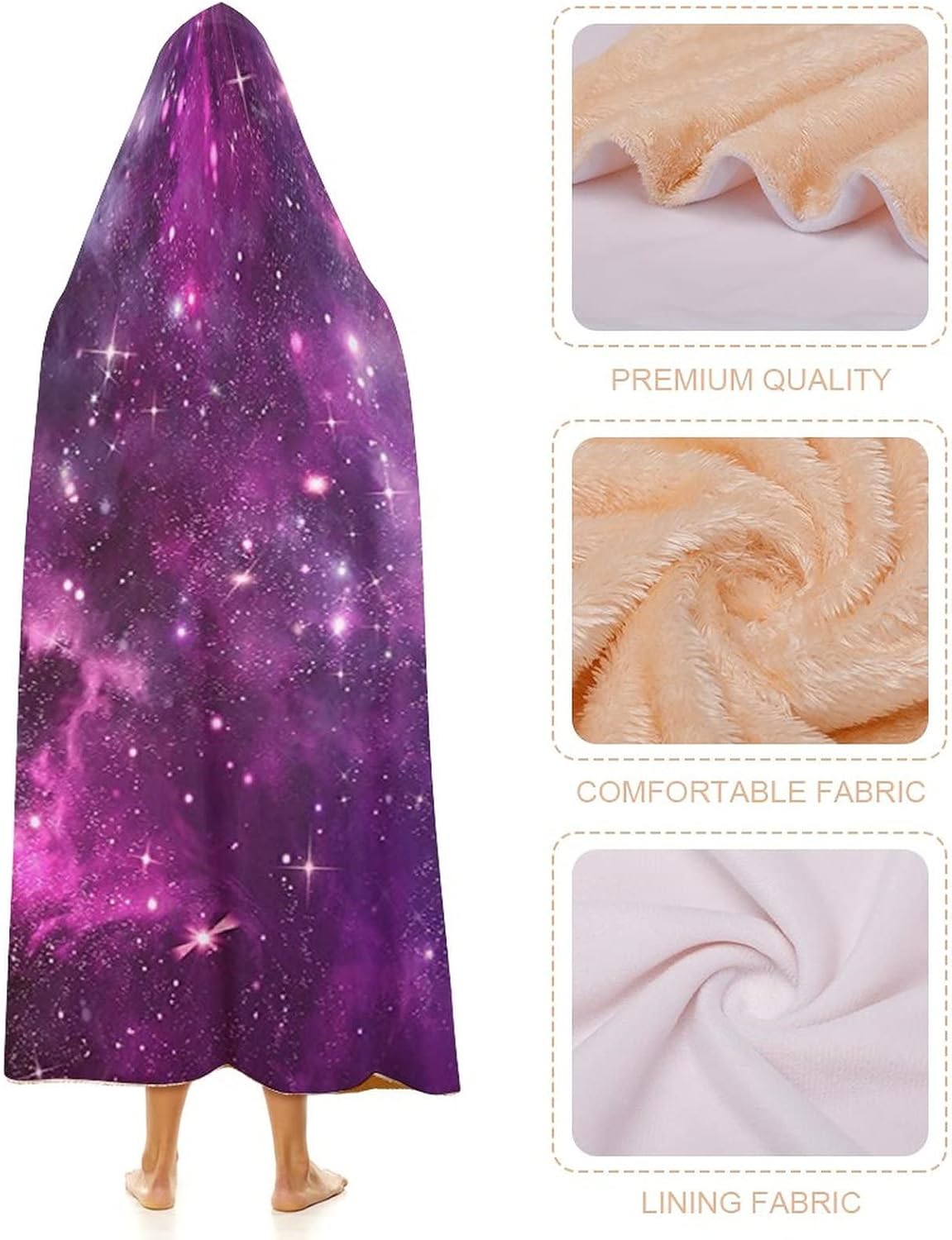 Throw Blankets, Purple Decor Wearable Hooded Blanket for Adults, Nebula Gas Cloud Deep Dark in Outer, Soft Warm Cozy, 60 x 80inches, Studying Reading Snuggling Napping Office, Purple