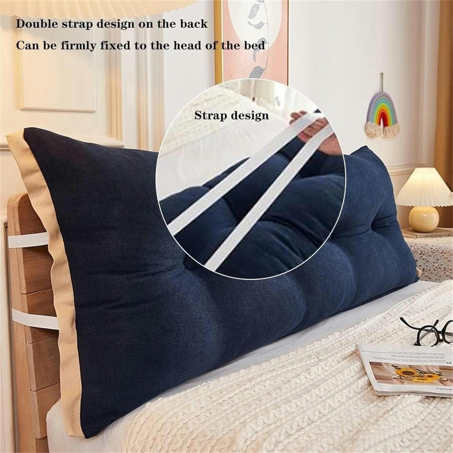 Headboard Pillow, Removable Daybed Bed Large Bolster Positioning Support Wedge Pillow Pregnancy Support Cushion Reading Pillow Bed Rest Pillows(Blue,120cm)