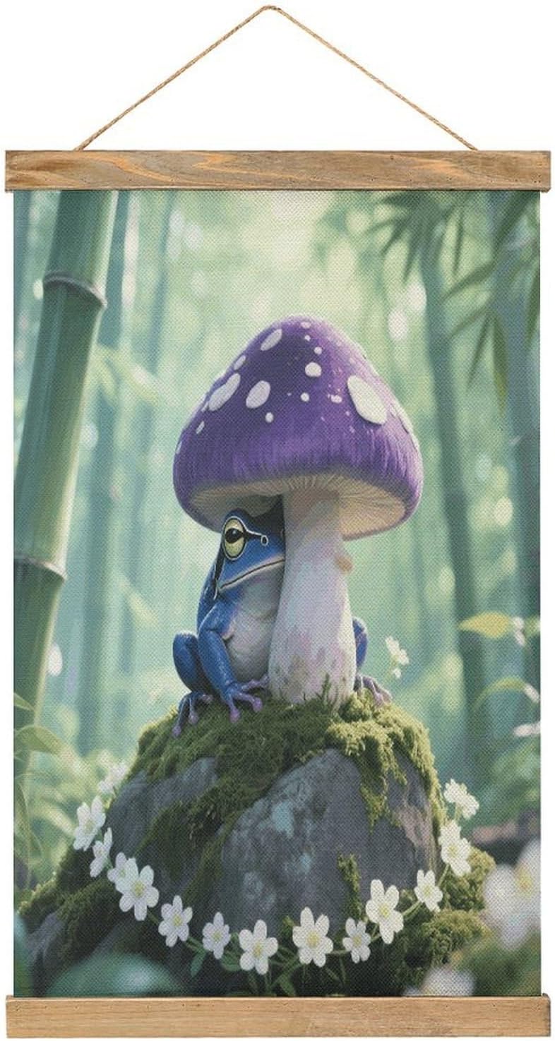 VstaDank Frog Mushroom Aesthetic Linen Hanging Painting Vintage Canvas Wall Art Poster Reading Nook Corner Decor Retro Wall Decor Prints for Library Reading Room Home 13.2 X 20.47 Inch