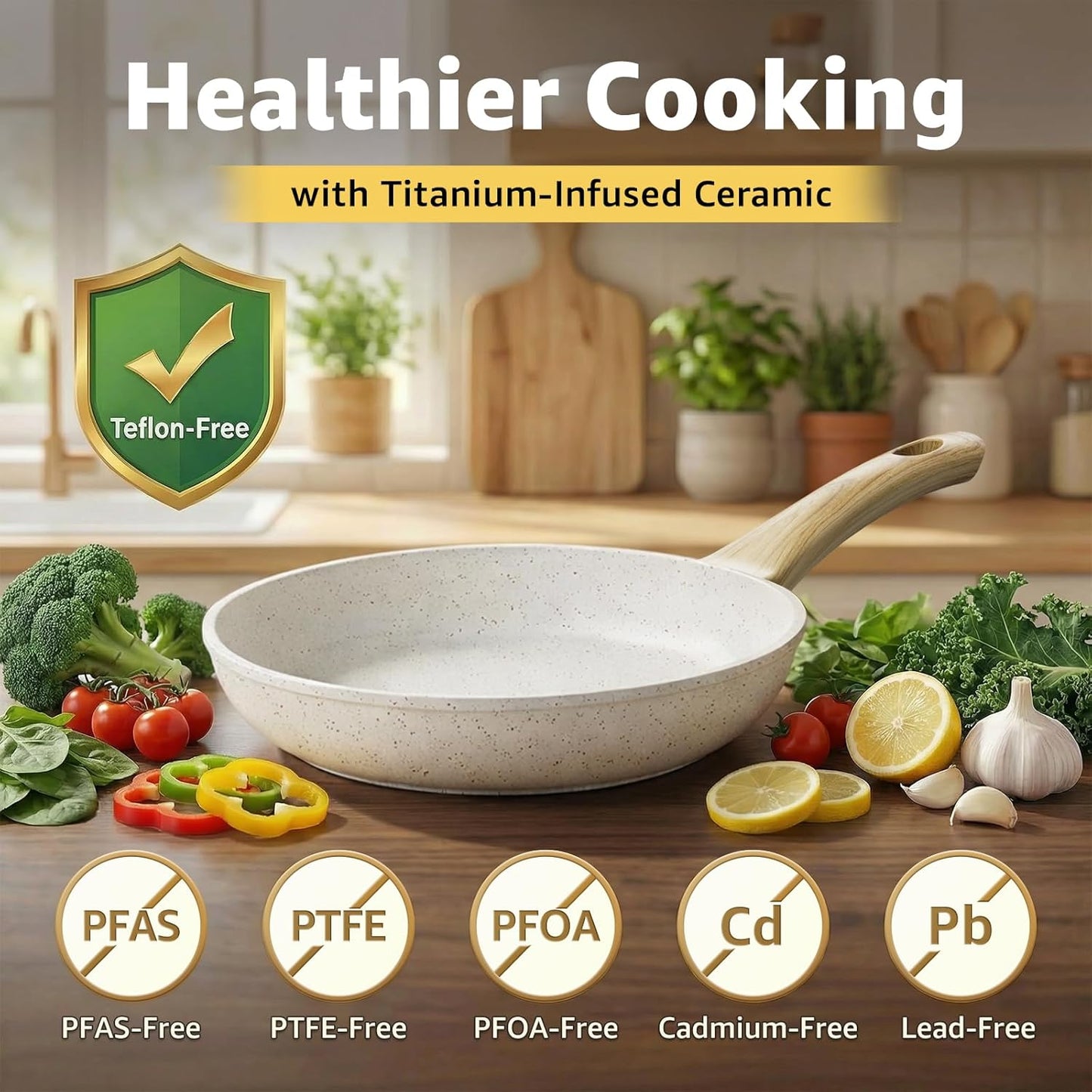 25Pcs Pots and Pans Set Non Stick, Ceramic Cookware with Titanium-Reinforced Nonstick Coating, PFAS-Free & Induction Ready, Long-Lasting Performance, Full Kitchen Set with 3 Casseroles
