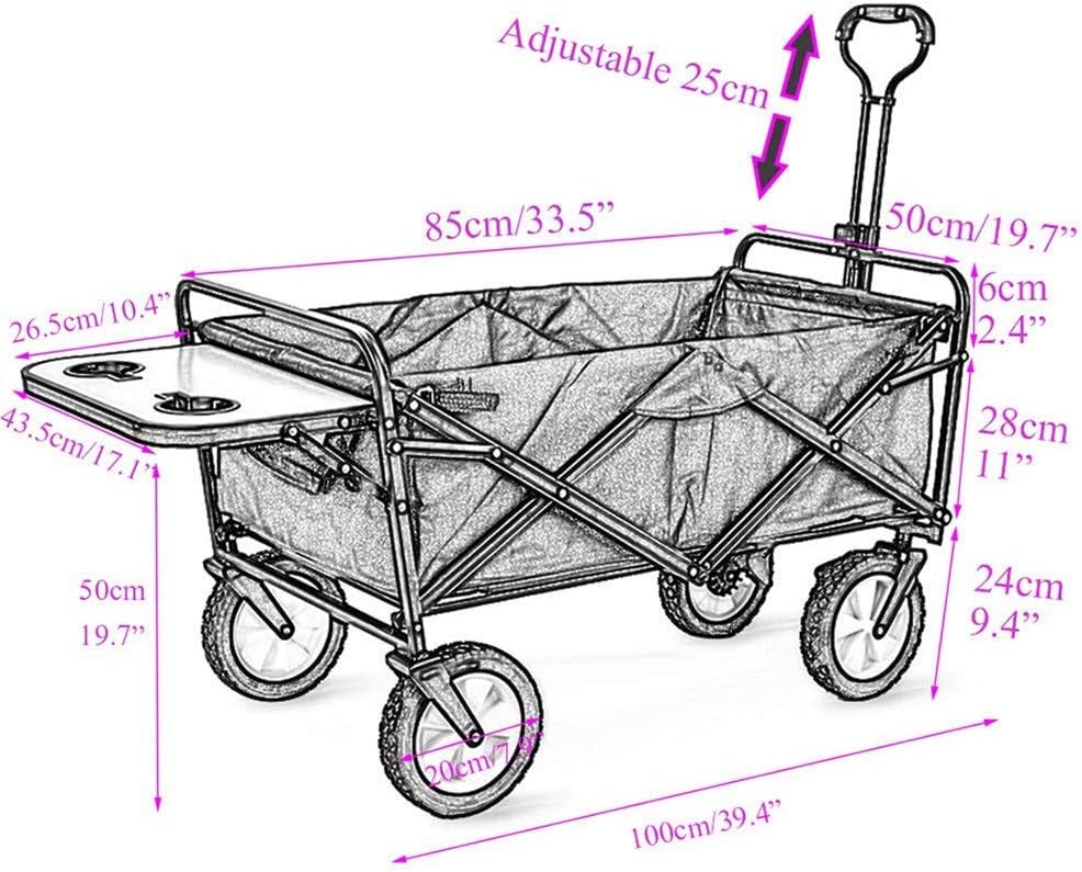Wagons Utility Garden Cart with Side Table Drink Holders,Utility Collapsible Heavy Duty for Camping Shopping Beach Park,Max 80kg (B) (A)