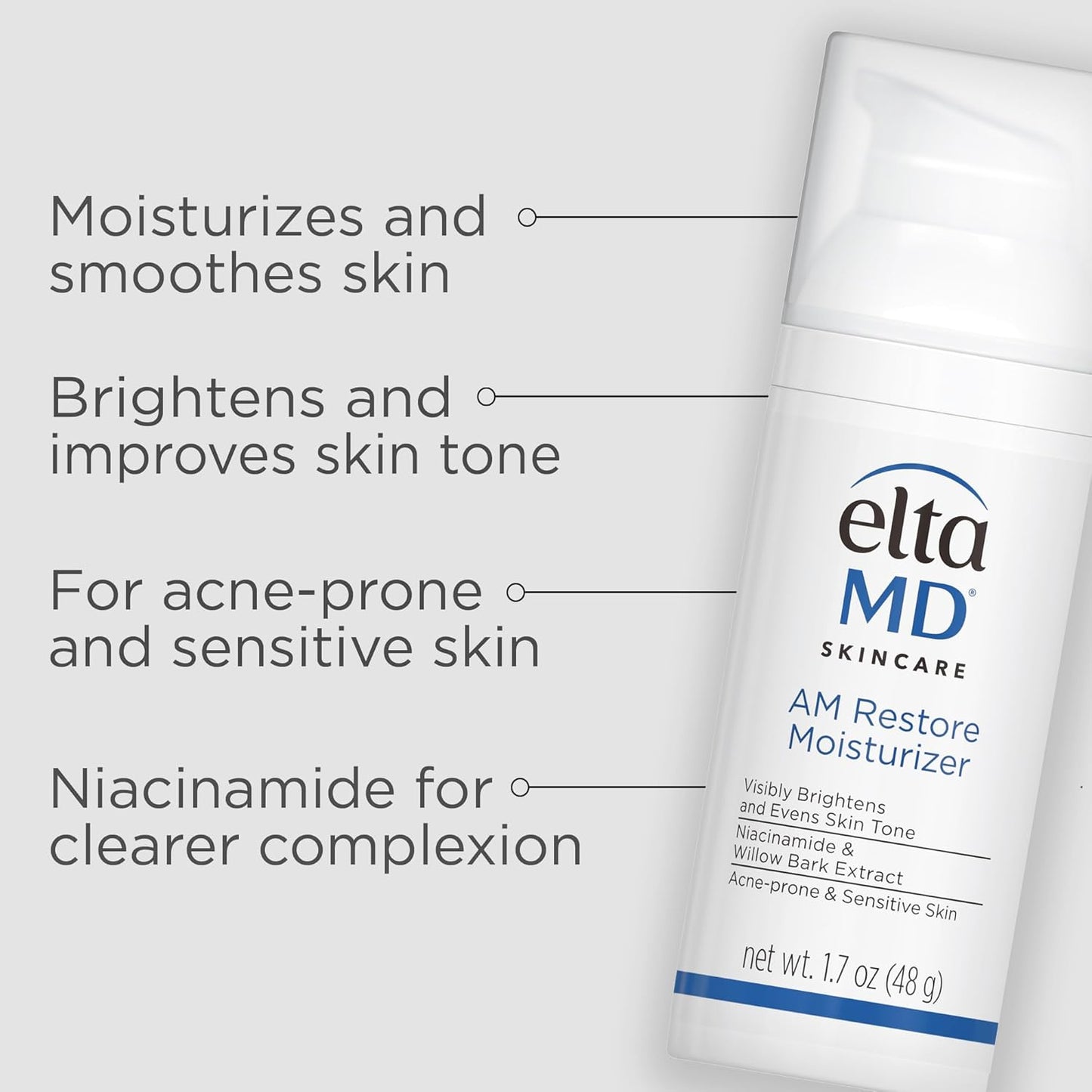 EltaMD AM Restore Face Moisturizer for Women and Men, Light Moisturizer Face Cream, Made with Niacinamide and Hyaluronic Acid, 1.7 oz Pump