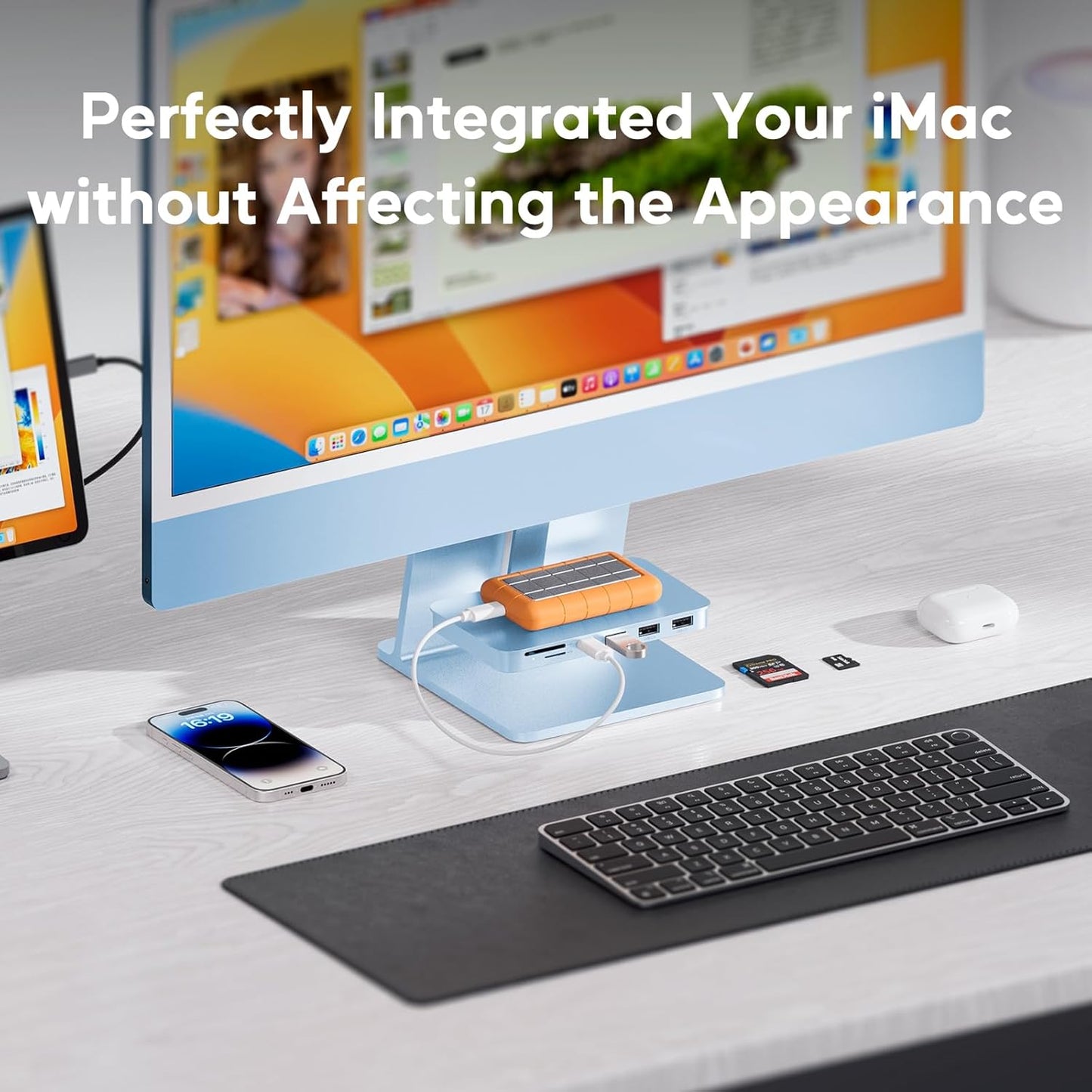 iMac Accessories for i-Mac 2021/2023/2024, PULWTOP USB C Hub for iMac with USB A/C 10Gbps, Hub for M1/M3/M4, 2USB A 2.0, SD/TF Card Reader for iMac24 inch & Studio Display 2 Blue