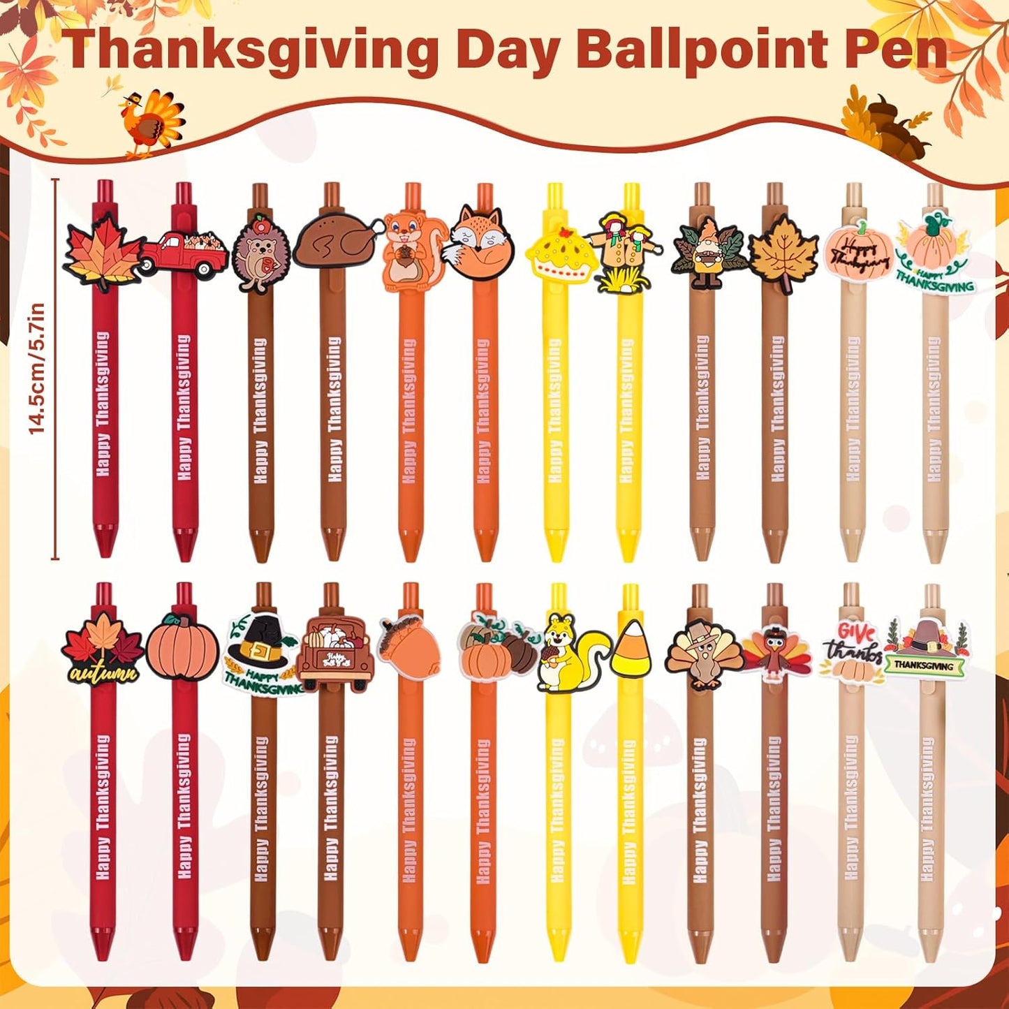 48 Pcs Thanksgiving Day Gifts Cute Fun Ballpoint Pens with Bookmark Kawaii Maple Leaves Pumpkins and Turkeys Shape Funny Pens Bulk for School Office Home Student Kids Present (Thanksgiving)