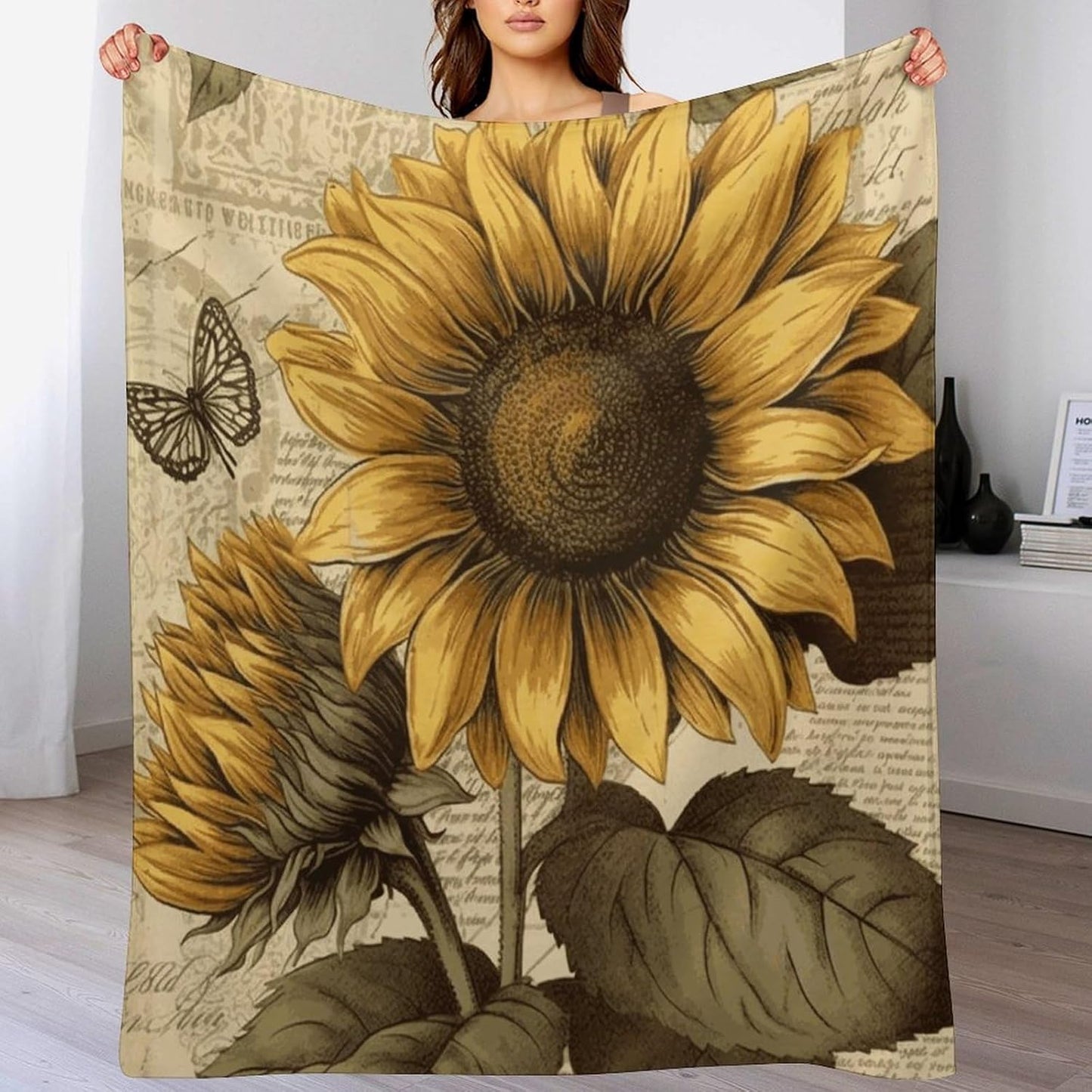Retro Sunflower Throw Blanket for Couch Super Soft Warm Lightweight Throw Blankets Cozy Flannel Bed Blanket Cute Decorative Blankets for All Seasons Home Decor Gift 60"*80"（150 * 200cm）