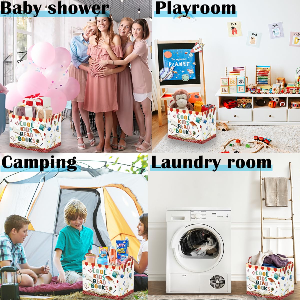 Runtoo Cool Kids Read Books Storage Bins Inspirational Quotes Book Basket Toys Box Organizer for Kids Nursery Classroom Baby Book Shelf