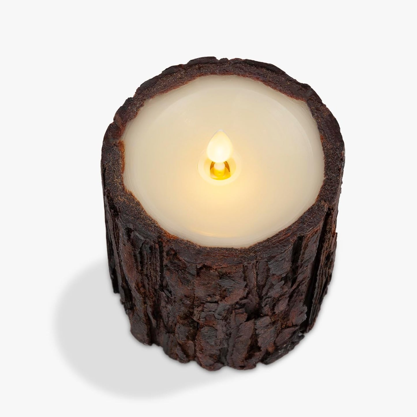 Luminara Real Bark Flameless LED Candle, Ivory 3.5" x 4.5", Moving Flame Battery Operated with Timer, Realistic Wax Pillar for Home Decor, Indoor Safe