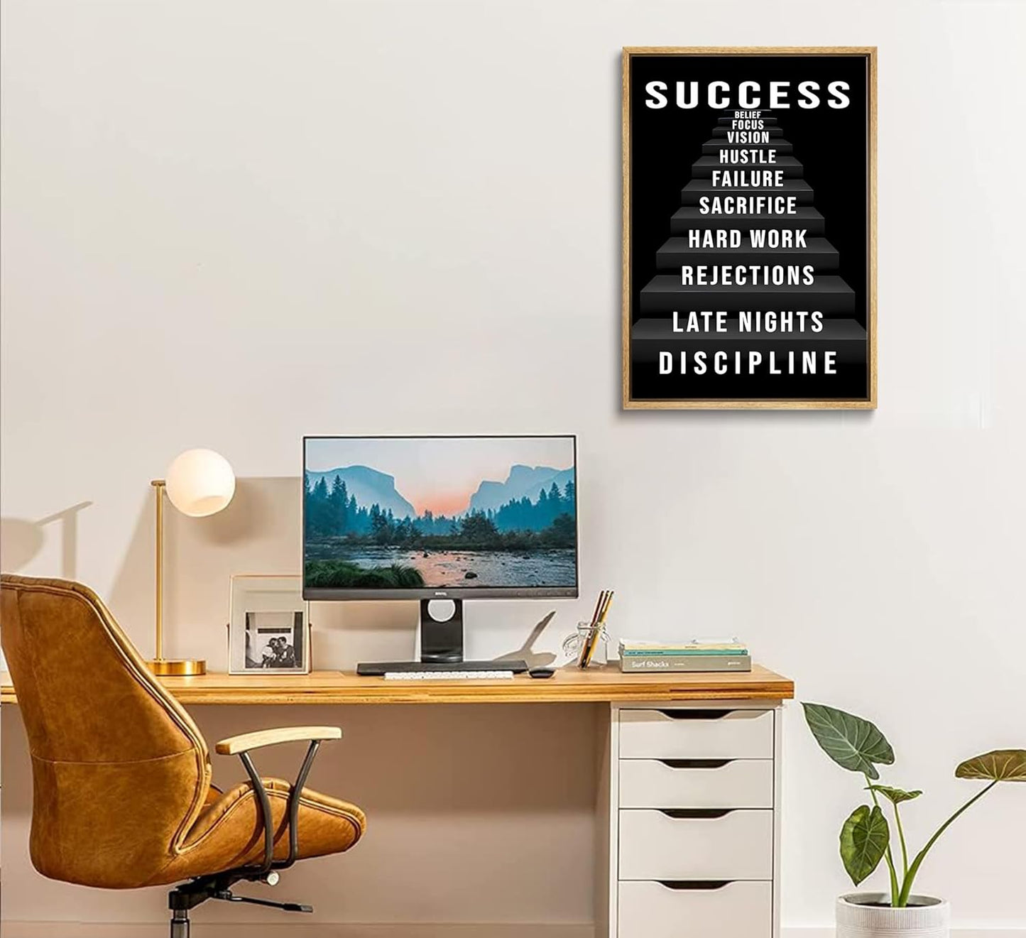 3Pcs Black and White Inspirational Phrases Wall Art Stairway to Success Canvas Posters Prints Never Give Up Pictures Paintings Office Wall Decor for Home Gym Workplace Unframed
