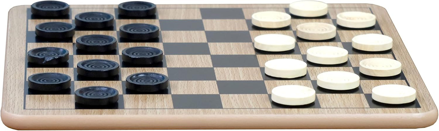 Regal Games - Reversible Wooden Board for Chess, Checkers & Tic-Tac-Toe - 24 Interlocking Wooden Checkers and 32 Standard Chess Pieces - for Age 8 to Adult for Family Fun