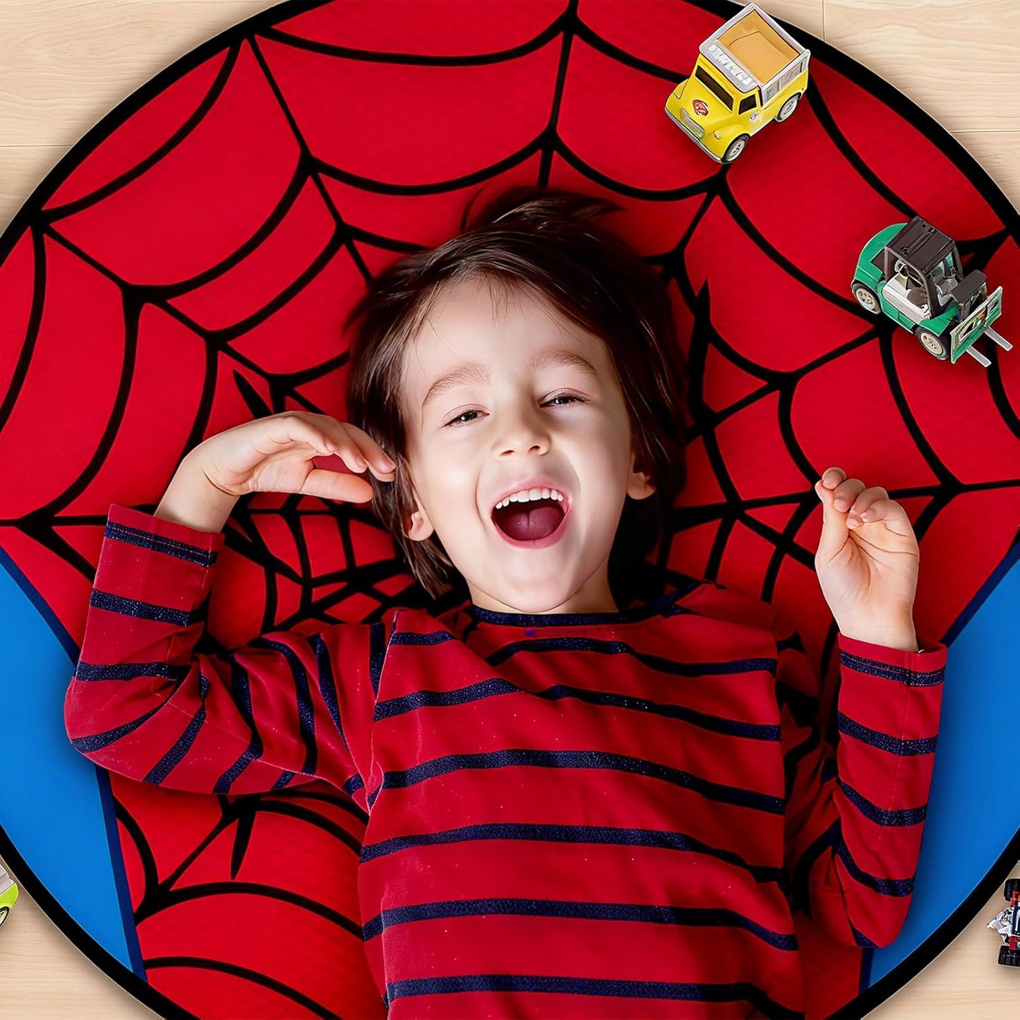 Red Spider Web Round Area Rug 3Ft - Circle Entryway Rugs Washable Door Mat for Boys Room Sofa Nursery Decorations, Non-Slip Floor Carpet Aesthetic Comic Decor