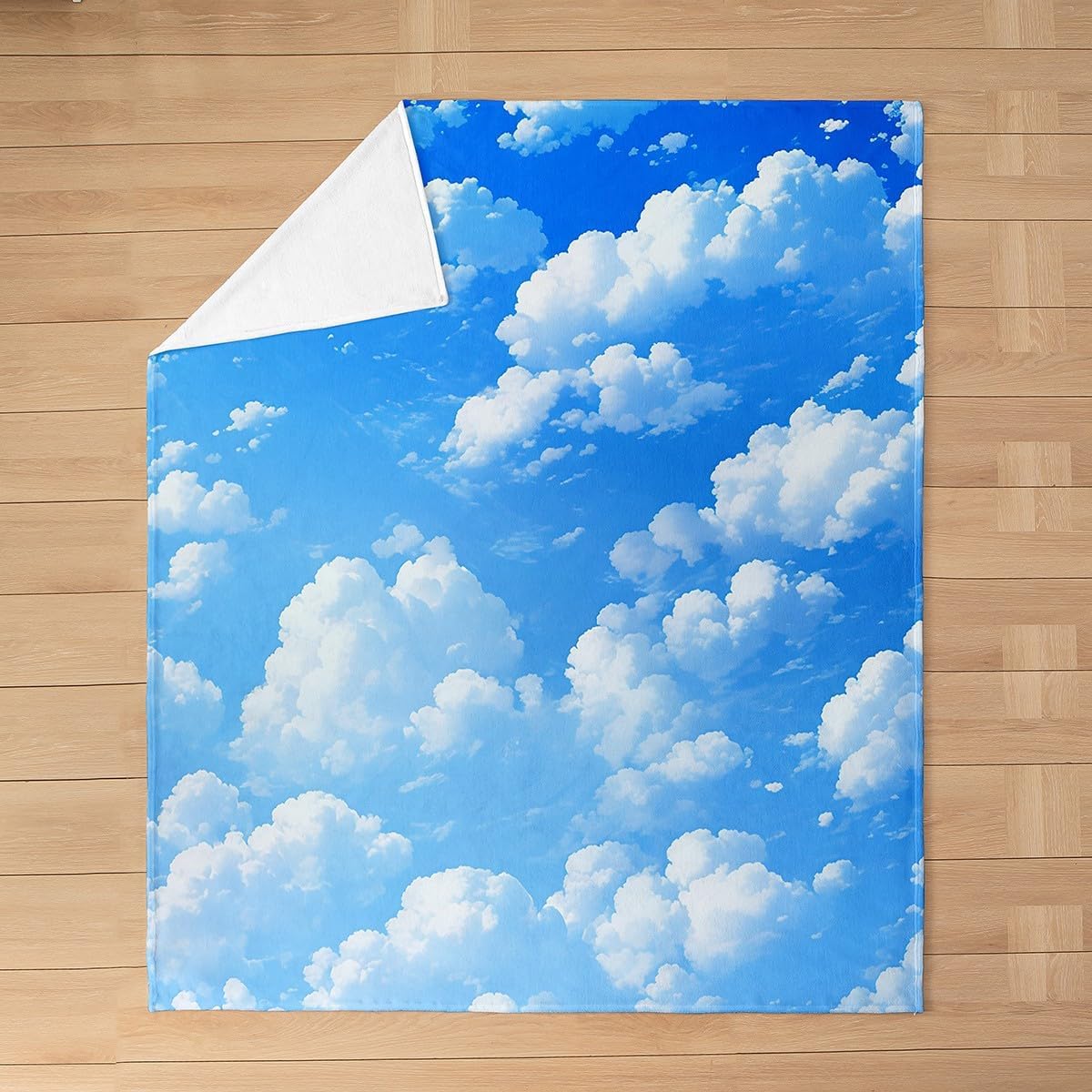 Blue Sky Kids Throw Blanket White Cloud Print Watercolor Bed Blanket for Bed Couch Natural Scenery Painting Bed Blanket Soft Warm Lightweight for Adults，Throw (50x60 Inches)