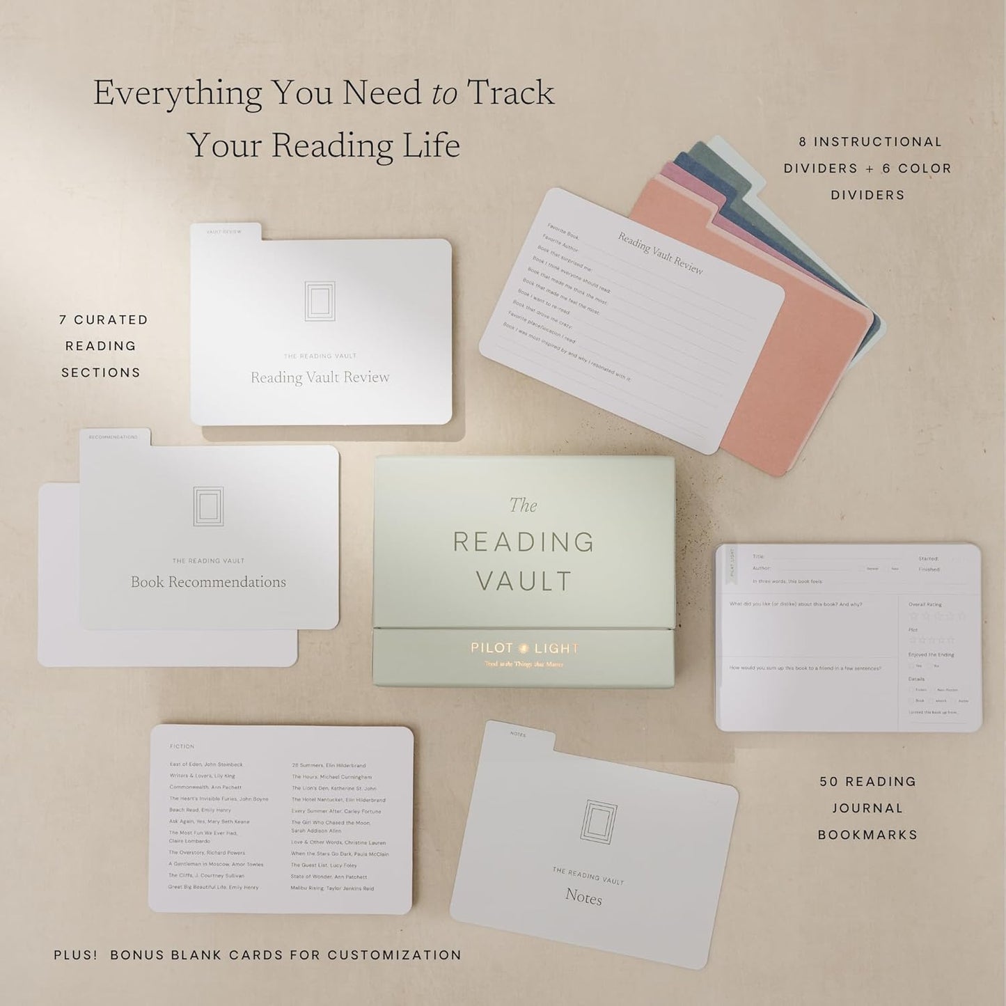 Reading Journal Bookmarks — The Reading Vault Deck. 50 Book Review Cards, Customizable Book Log. Create a Book Index. Includes Reading Challenge, Lending Library. Gift for Book Lovers & Book Clubs