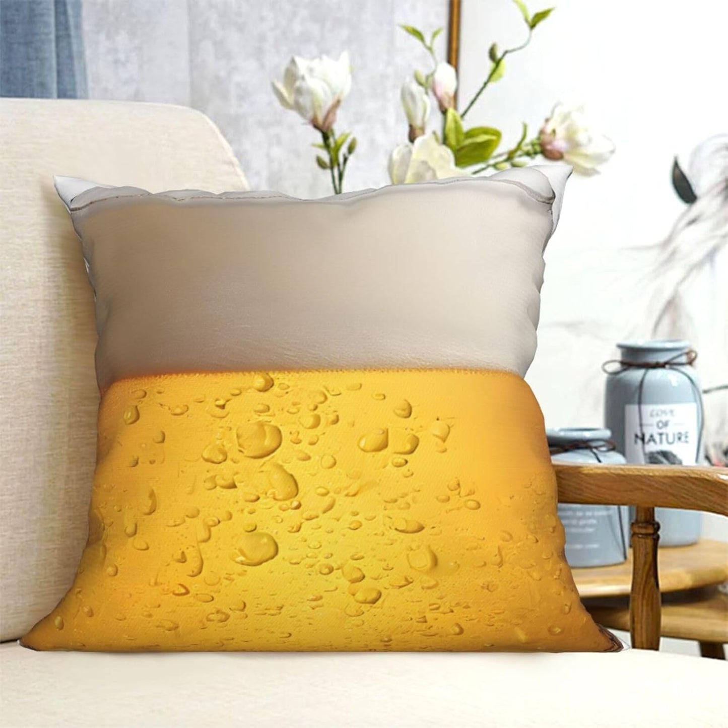 All-Season Square Pillow Covers 18"X18", Beer Bubble, Decorative Throw Pillow Covers for Sofa Bed Couch, Hidden Zipper Cushion Cover, Square Lumbar & Accent Pillowcases for Home Decor