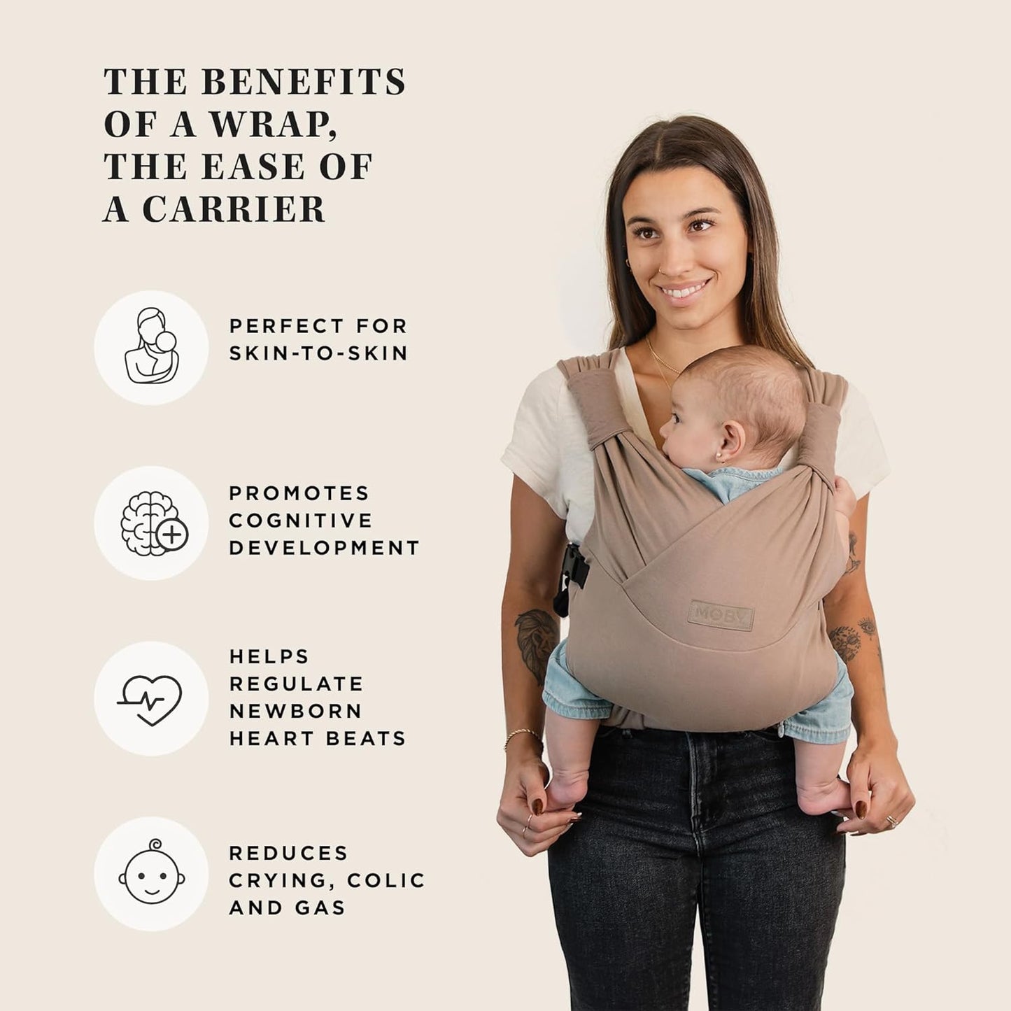 Moby Duet Baby Carrier for Infant to Newborn (8-33lbs), Three Adjustable Carrying Positions & Customizable Seat, Snug & Secure Child Wrap Carrier, Comfortable & Designed for Perfect Fit (Sparrow)