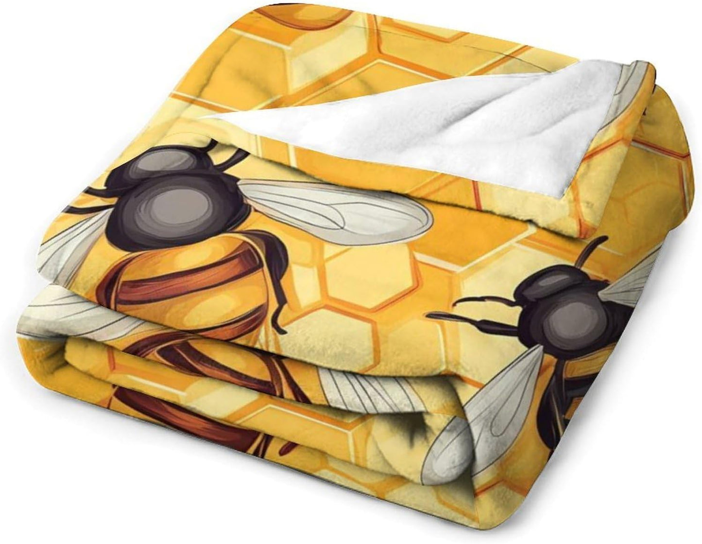Bees Honeycomb Flowers Throw Blanket for Couch Bed Plush Cozy Fuzzy Flannel Blanket for All Season 60"x80"