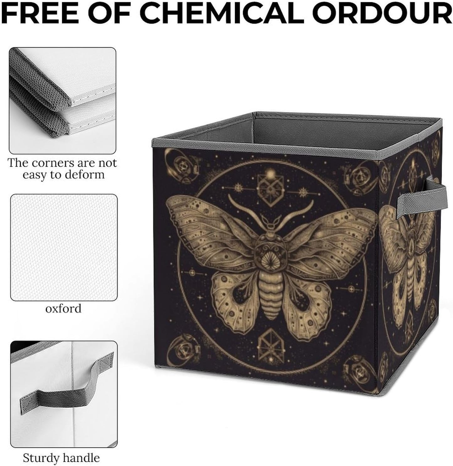 Moth Storage Bins with Handles Fashion Large Storage Cubes Sturdy Foldable Storage Boxes Space-Saving Storage Baskets for Home Office Clothes Closet Organizers