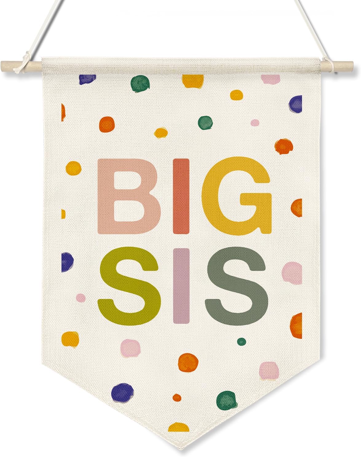 BIG SIS Wall Hanging Banner,Colorful Canvas Nursery Sign for Baby Girl, Little Sister Room Decor, Toddler Bedroom or Playroom Wall Hanging Poster, Lovely Gift for Newborn Girls or Big Sister Reveal 16x11inch(KD13)