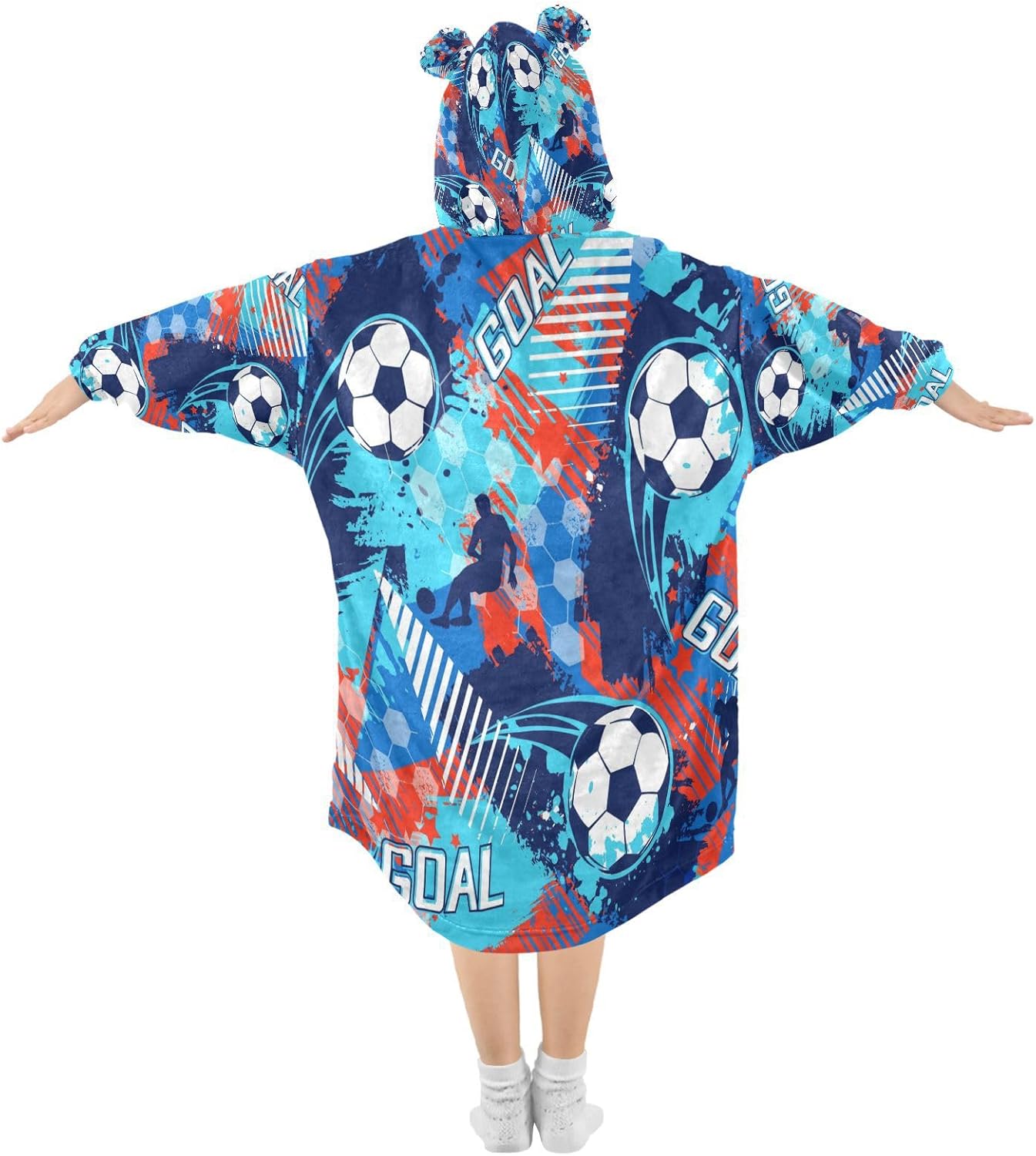 YETTASBIN Soccer Graffiti Wearable Blanket Hoodie for Kids, Oversized Soft Cozy Flannel Sweatshirt Blanket with Pocket