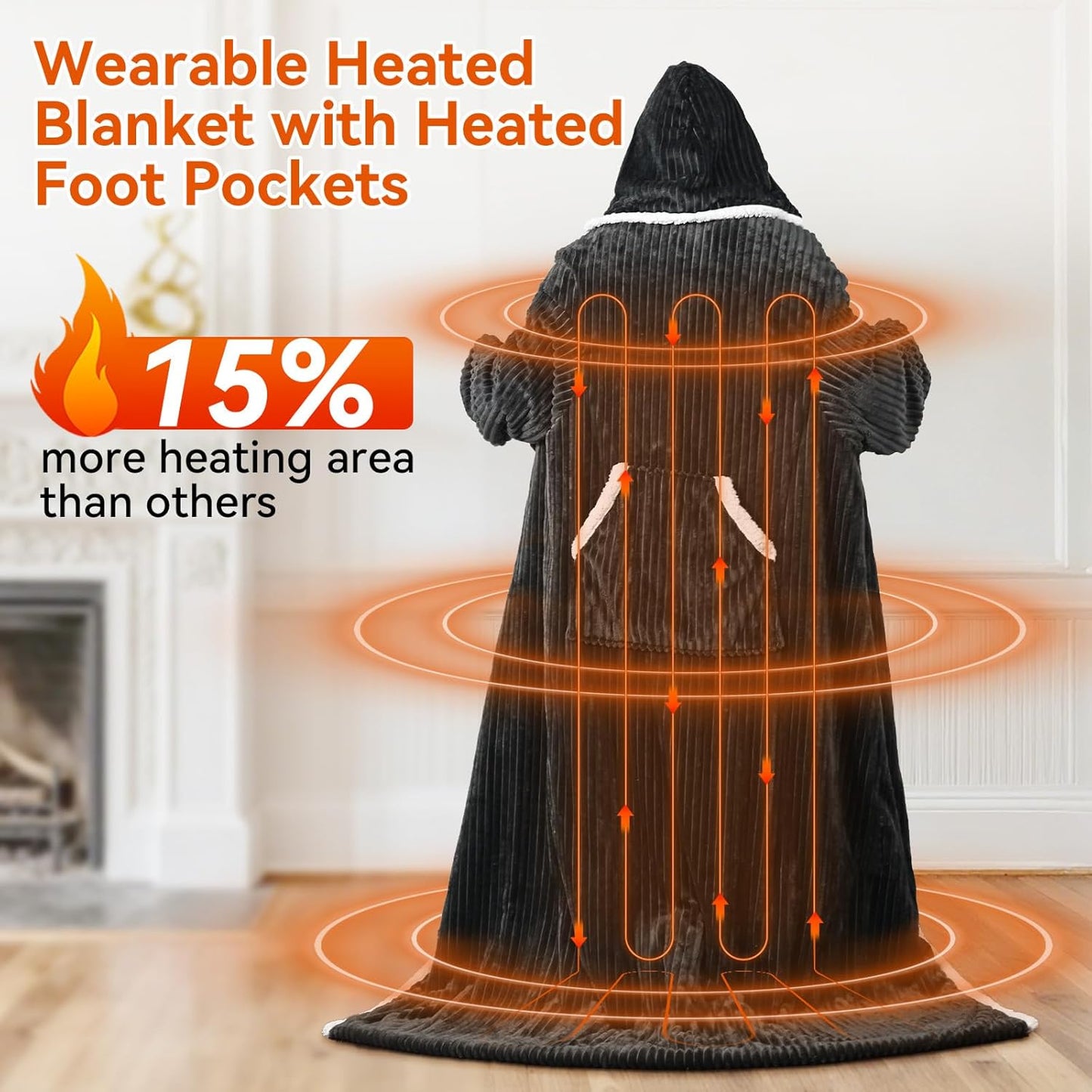 Electric Wearable Blanket with Foot Pocket, Heated Throw Blankets for Women, Snuggle Shawl Wraps with Sleeves