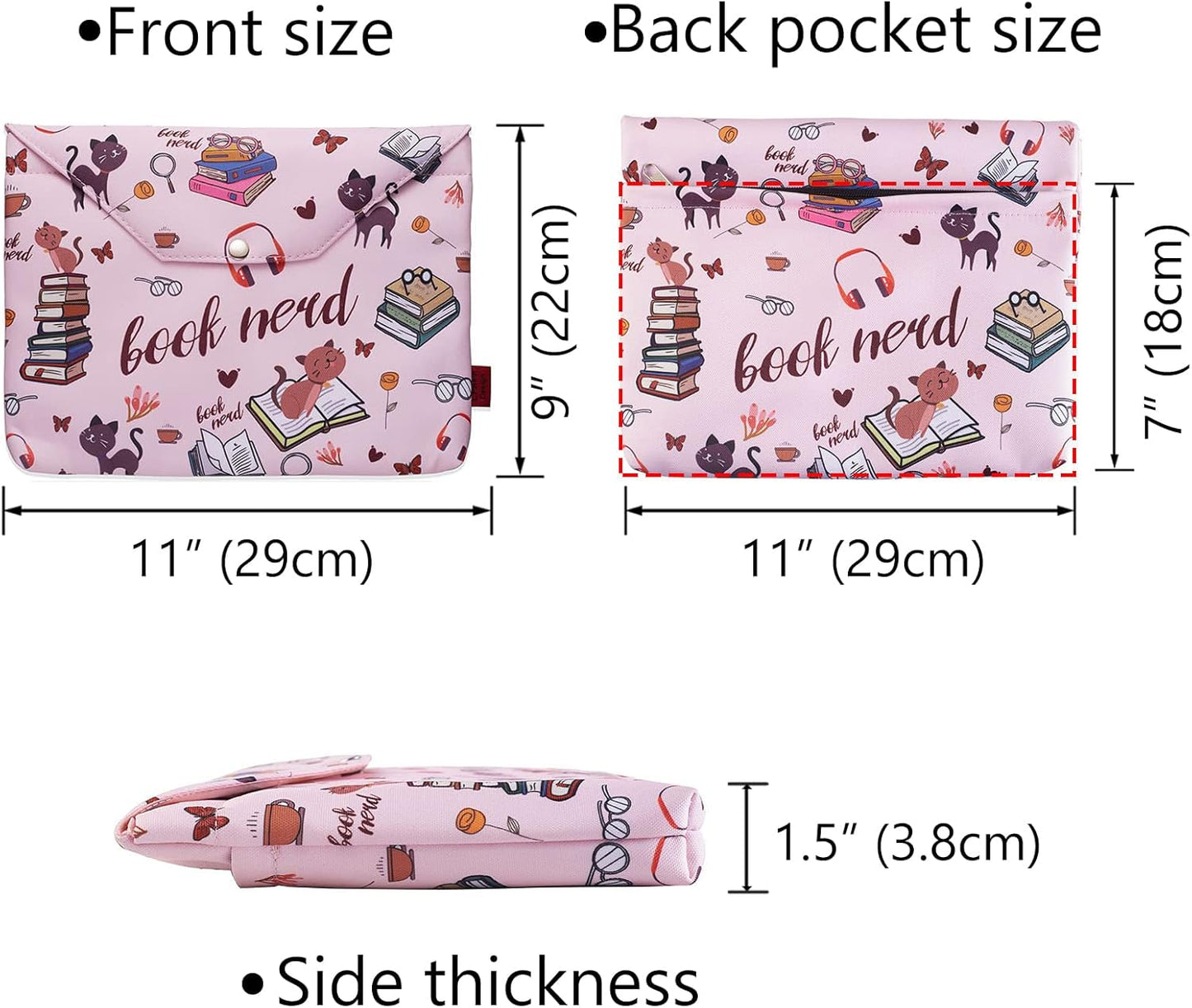 Book Sleeve for Book Lovers, Book Nerd Book Protector, Book Covers for Paperbacks, Book Sleeves with Zipper with Padded, Washable Fabric, Medium 11 Inch X 9 Inch