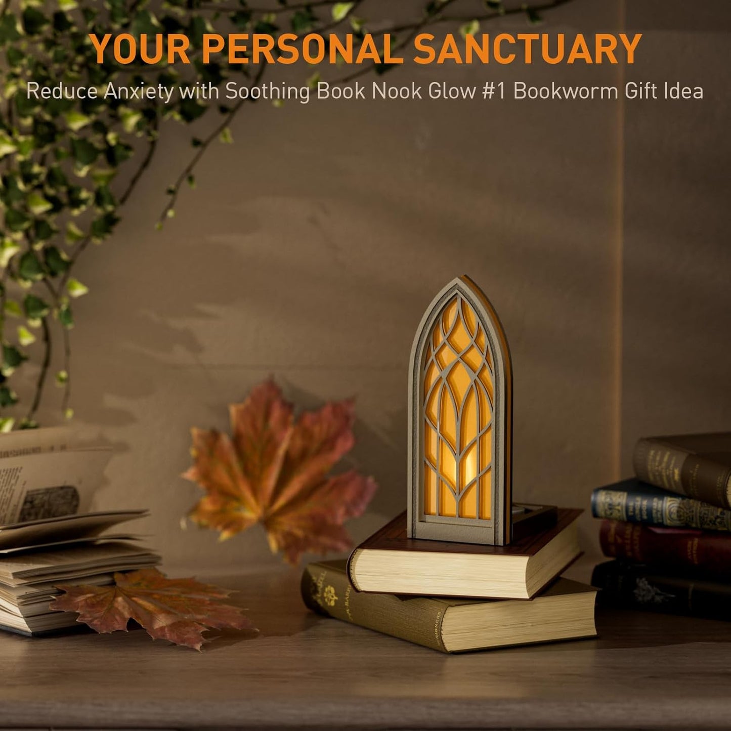 Solid Wood Fantasy Book Nook Shelf Insert - Handcrafted Bookends with Remote Control & Timer, Magical Moroccan Bookshelf Decor Night Light, Unique Gifts for Book Lovers Readers