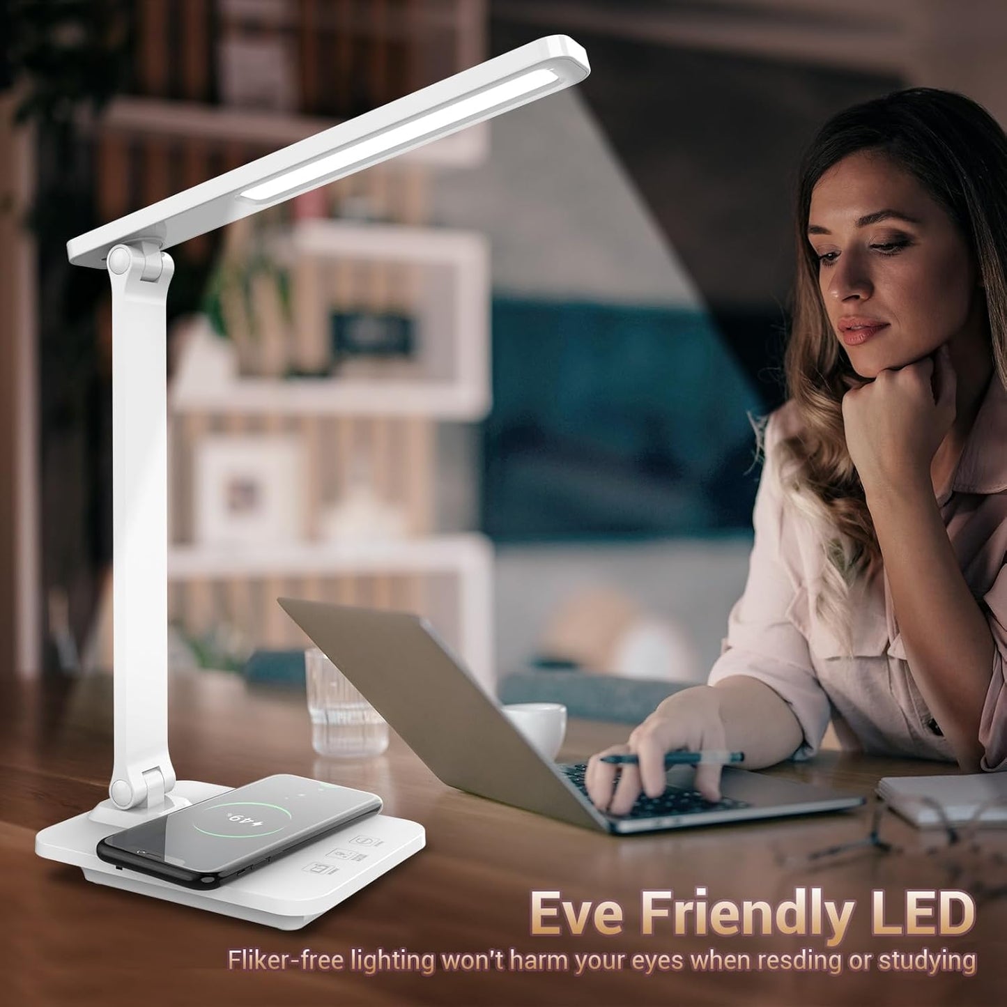 Cordless LED Desk Lamp for Home Office, 6000mAh Rechargeable Battery Operated Table Lamps,Eye-Caring Reading Lamp for Students, 3 Lighting Modes & Brightness Dimmer Light for Kids Study