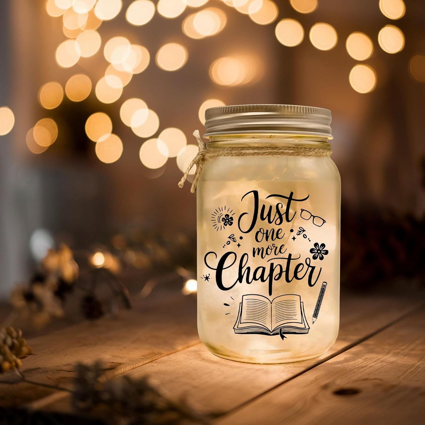 Just One More Chapter Mason Jar Night Light Reading Gifts for Book Lovers Women, Men - Librarian Gifts for Readers Reading Accessories for Book Lovers - Gift for Librarian On Fathers Day, Christmas
