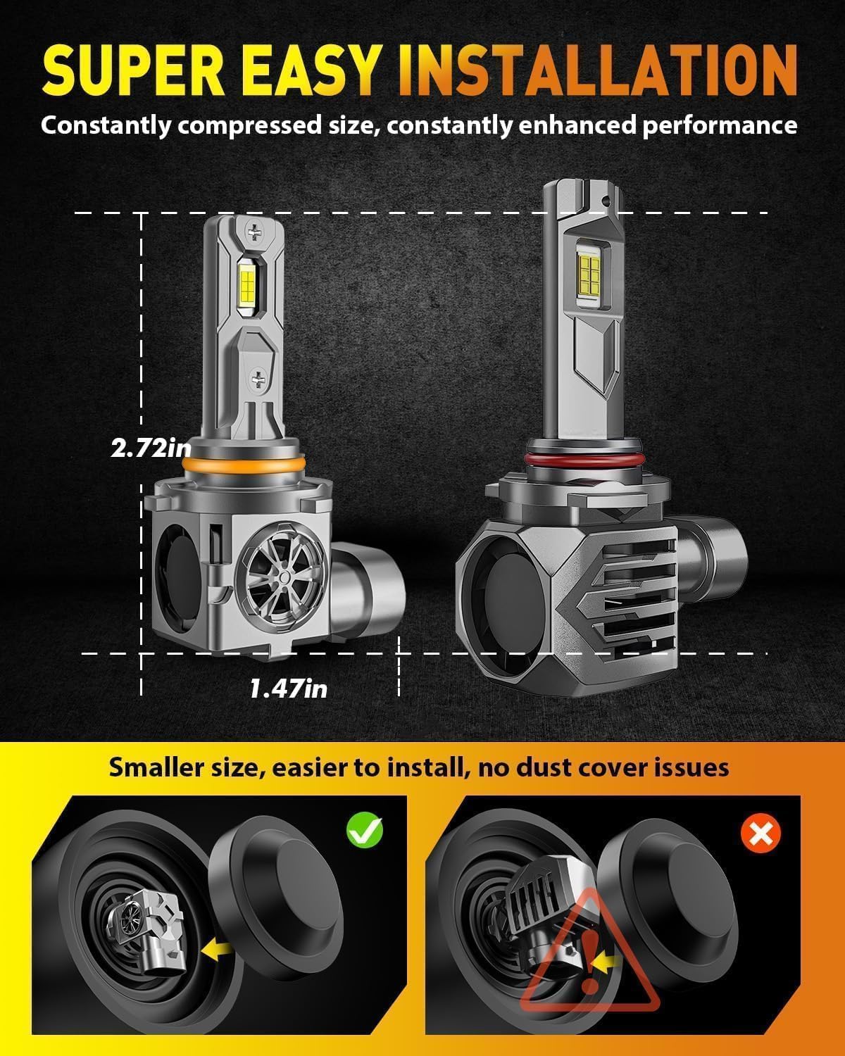 9005 9006 Bulbs Combo, 100,000LM 1200% Ultra Bright, True 1:1 Mini Halogen Size, Plug and Play No Adapter, HB3 HB4 Fog Light Conversion Kits, 85000+ Hours Lifespan, Pack of 4