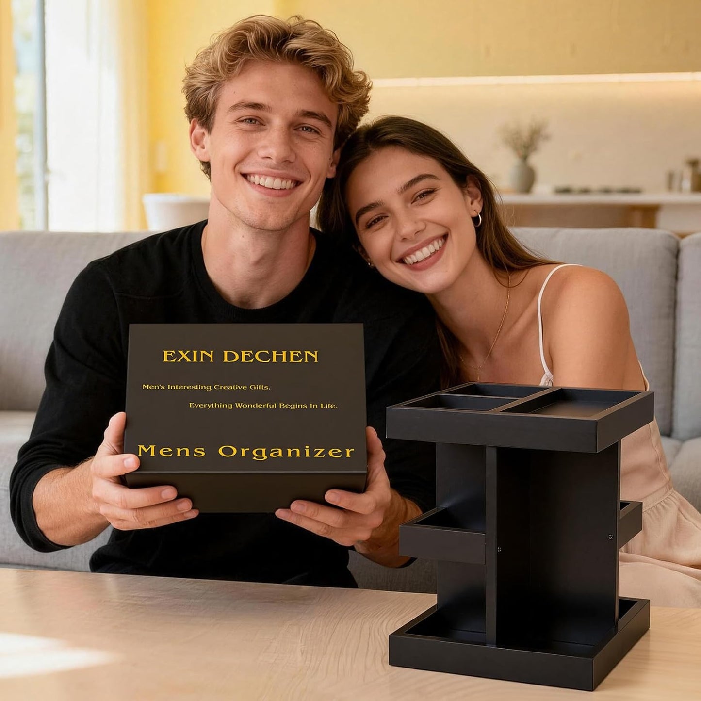 EXIN DECHEN Cologne Organizer for Men,Cologne Stand,3 Tier Wooden Perfume Shelf with Rotate,Desk Organizer,Gift for Dad From Wife,Husband Boyfriend Birthday Gift Ideas,Fathers Day Gift for Men