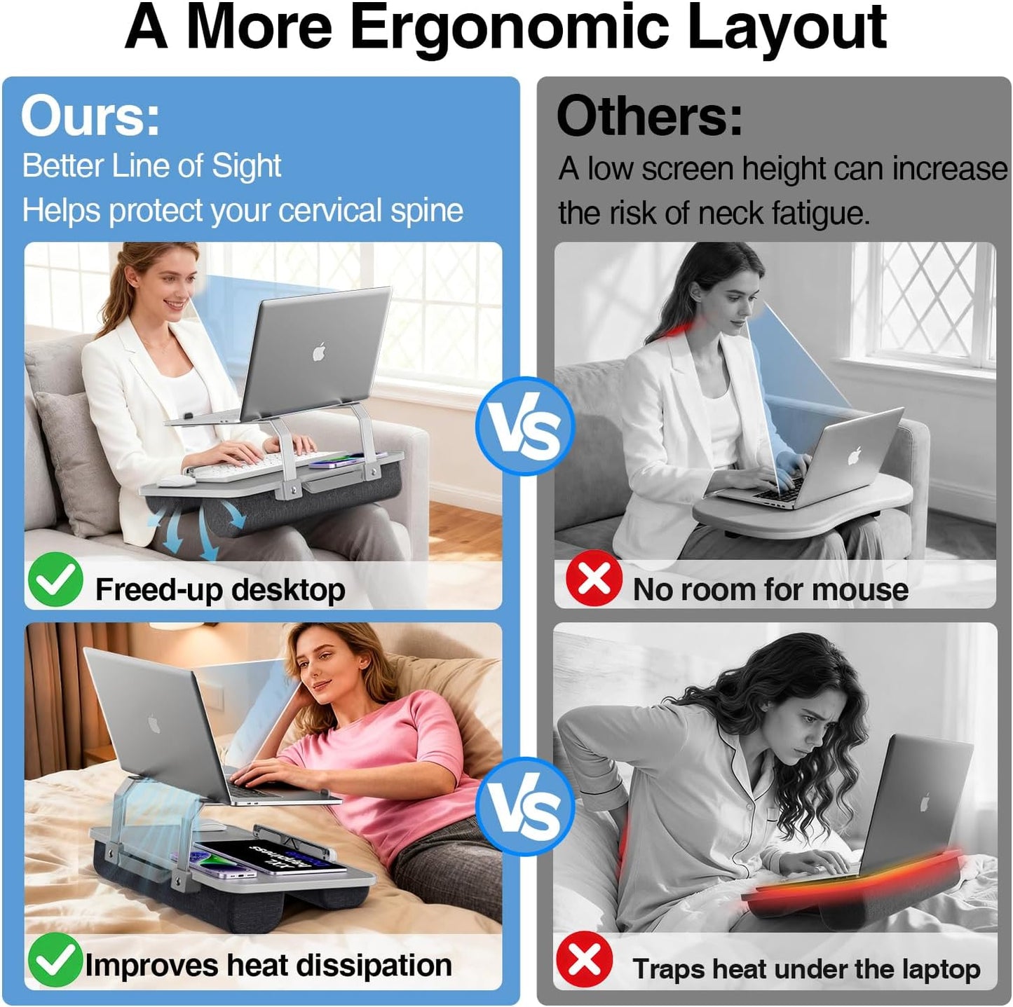 V-Hold Laptop Lap Desk with Foldable Stand, Lightweight Laptop Stand for Bed, Fits up to 17" Laptops & MacBook, Lightweight Lap Tray Table with Pillow Cushion for Bed & Couch