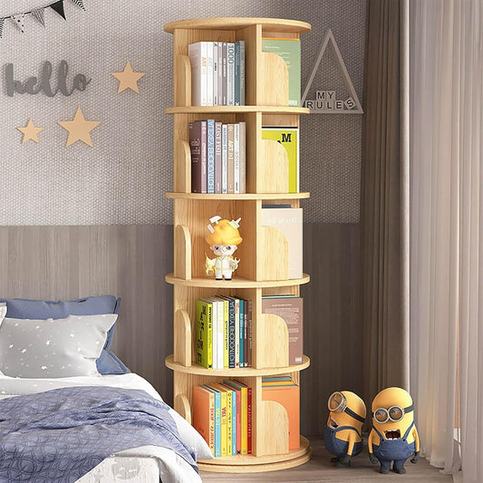 ELZEM 5-Tier Rotating Book Shelf Spinning Bookshelf Tower with Baffle 360° Display Round Rolling Bookshelf Stackable Floor Standing Bookcase Storage Rack for Living Room Study Room Home Office