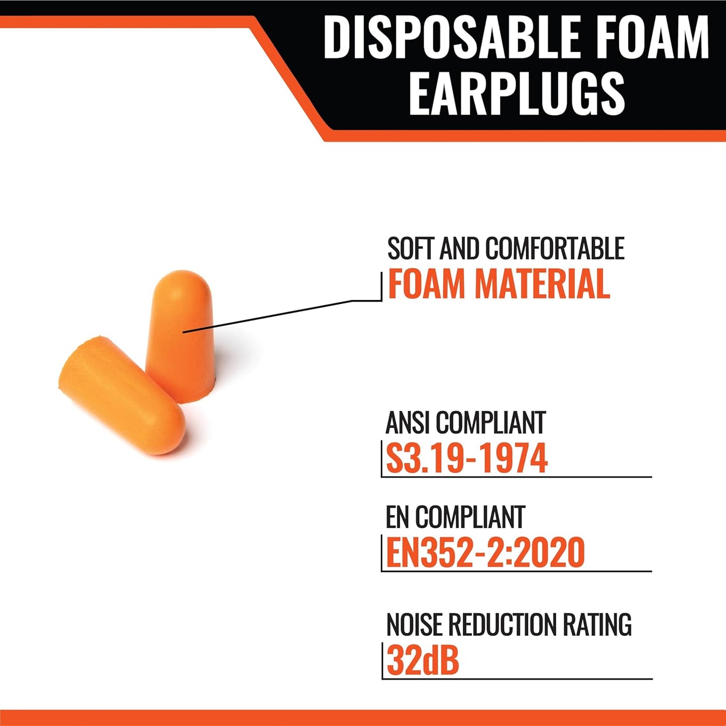 Malta Dynamics Foam Ear Plugs 200 Pairs – 32dB NRR Noise Cancelling Ear Plugs for Hearing Protection, Construction, Sleep, Concerts, Shooting, and More Individually Wrapped & Disposable Earplugs