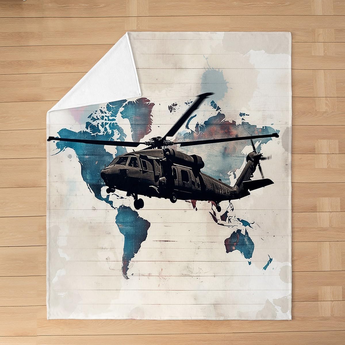 Helicopter Kids Flannel Blanket,Tie-dye Graffiti Geometric Stripes Bed Blanket for Boys Girls,Airplane Aviation Aircraft Retro Fleece Blanket,Blue Beige Fuzzy Blanket,Twin Size (60 x 80 Inches)