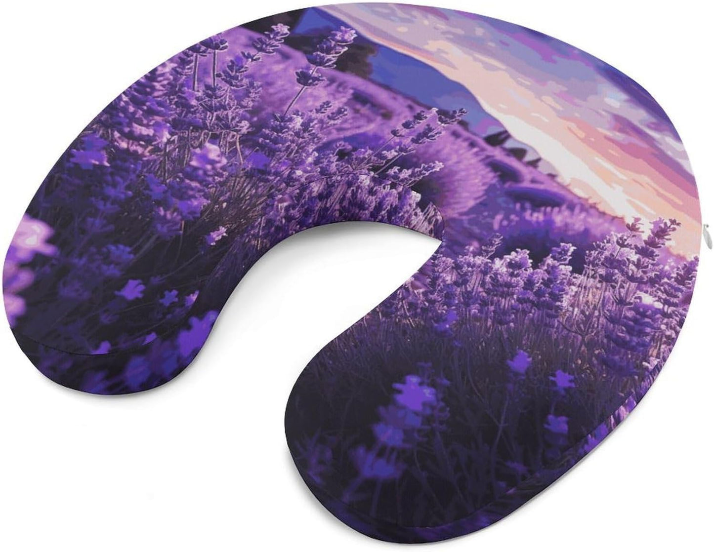 Purple Lavender Neck Pillow Memory Foam U Shaped Pillows Portable Pillows for Shoulder Travel Head Support Pillow with Concealed Zipper for Airplane Car Home Office